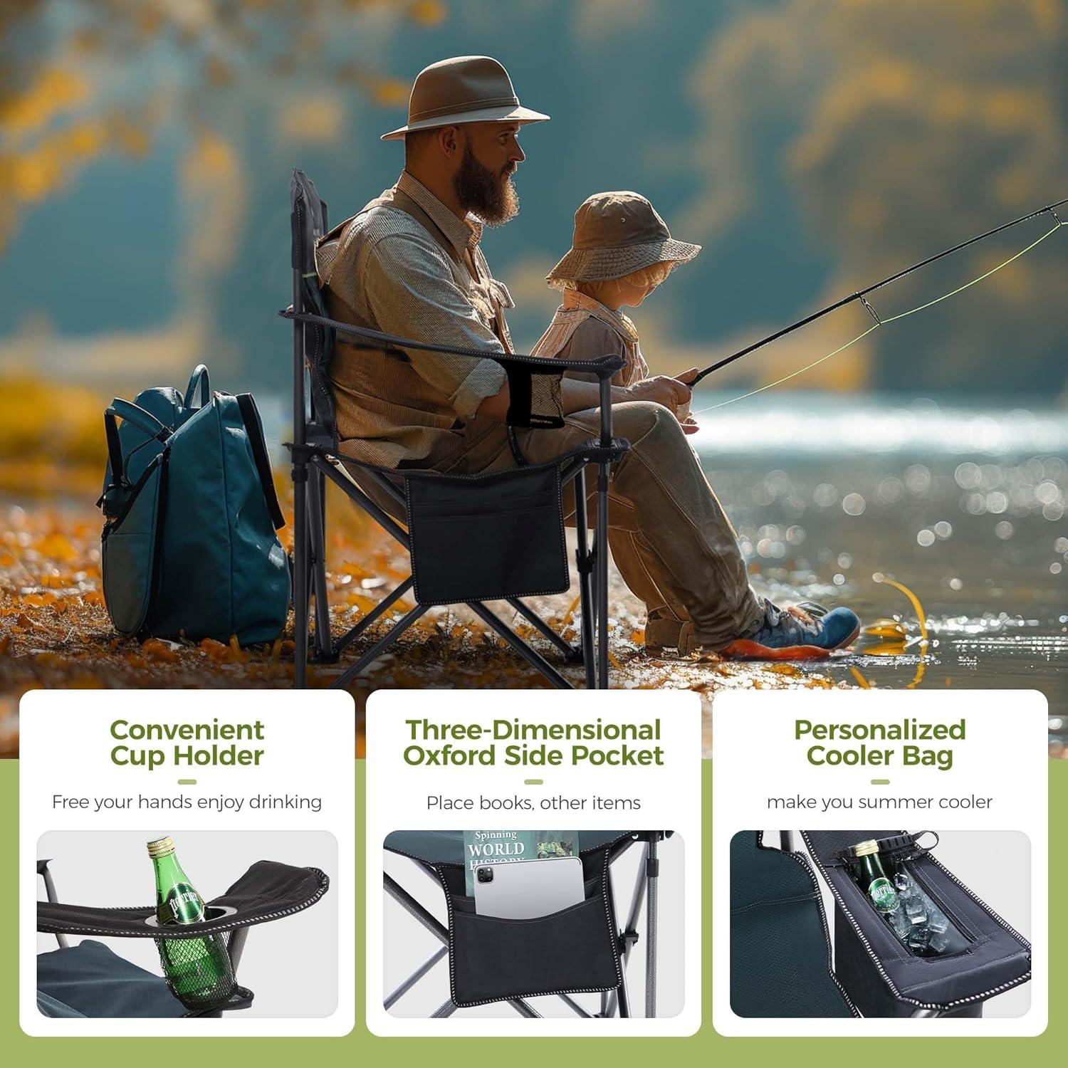 image:imageALPHA CAMP Heavy Duty Camping Chair 500LBS Capacity Oversized Folding Chair for Heavy People Padded Portable Outdoor Chair with Cooler Bag amp Cup Holder for Camping Fishing BeachGreen2pc