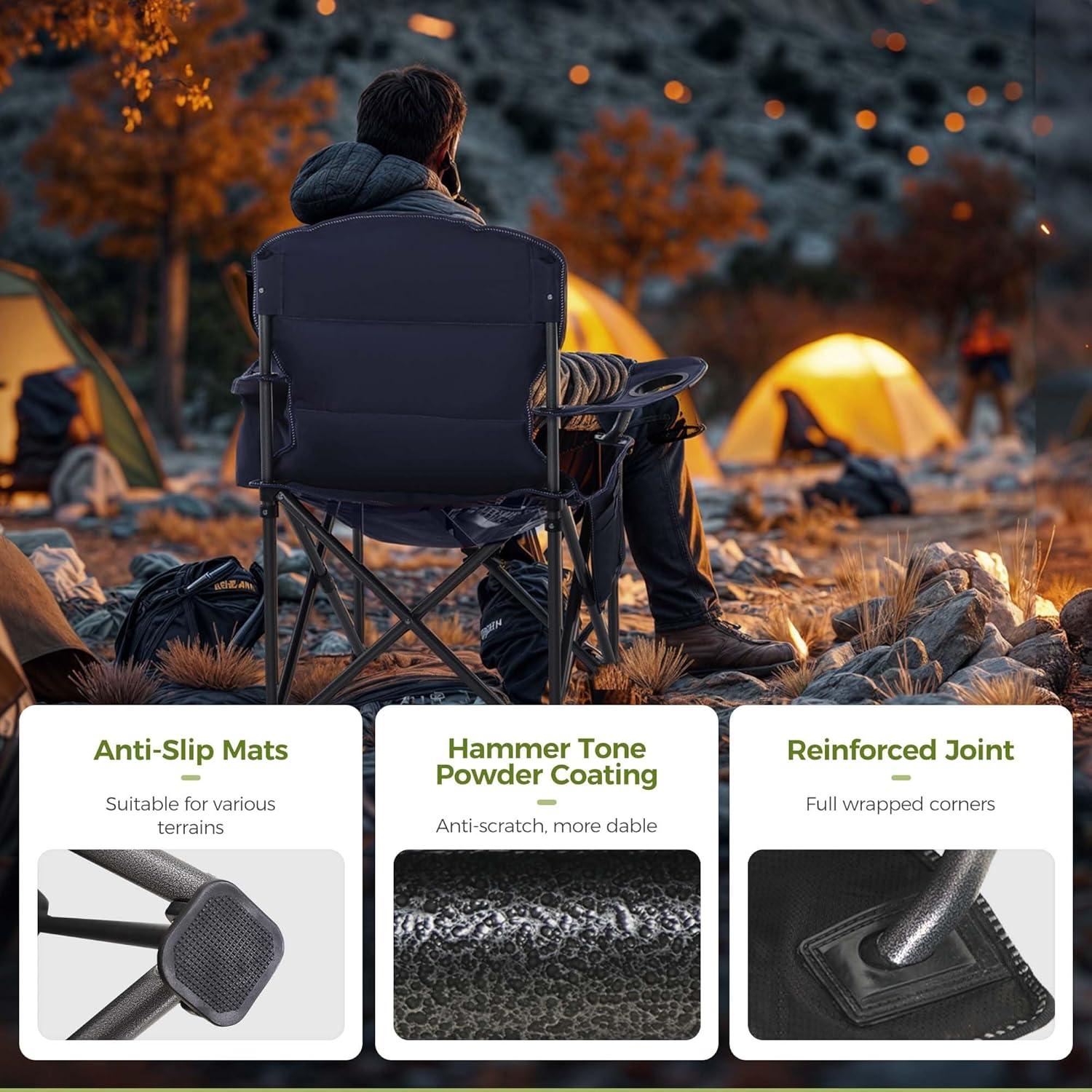 image:imageALPHA CAMP Heavy Duty Camping Chair 500LBS Capacity Oversized Folding Chair for Heavy People Padded Portable Outdoor Chair with Cooler Bag amp Cup Holder for Camping Fishing BeachBlue