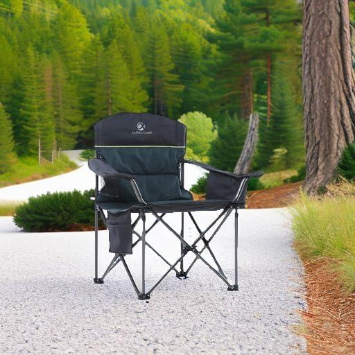 image:imageALPHA CAMP Heavy Duty Camping Chair 500LBS Capacity Oversized Folding Chair for Heavy People Padded Portable Outdoor Chair with Cooler Bag amp Cup Holder for Camping Fishing BeachGreen