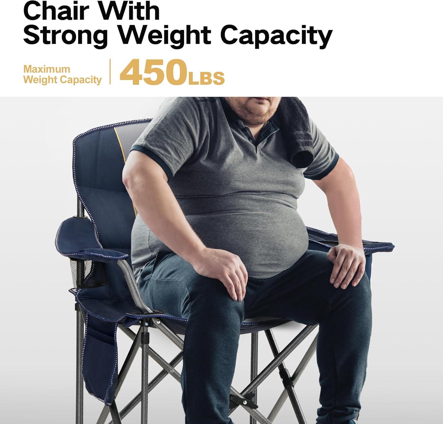 image:imageALPHA CAMP Heavy Duty Camping Chair 500LBS Capacity Oversized Folding Chair for Heavy People Padded Portable Outdoor Chair with Cooler Bag amp Cup Holder for Camping Fishing BeachNavy Blue