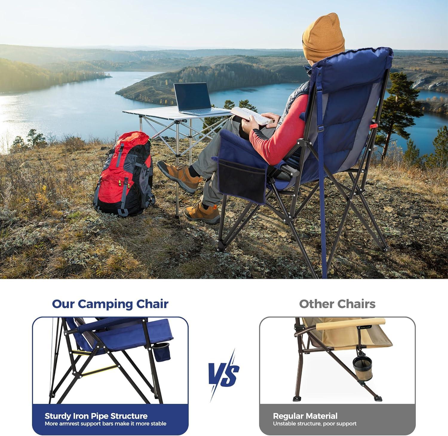 image:imageALPHA CAMP Heavy Duty High Back Camping Chairs with Cup Holder Oversized Folding Chair Outdoor Chair with HeadrestLawn with Side Pocket for Lawn Sports and Fishing 500lbsNavy Blue