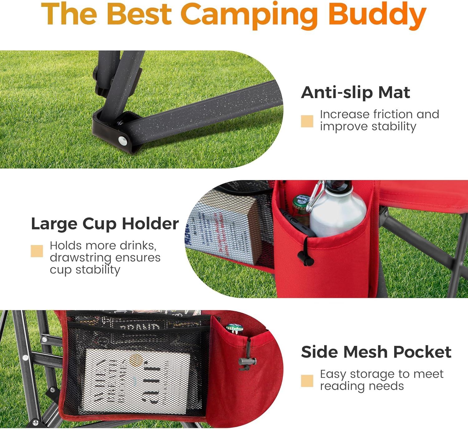 image:imageALPHA CAMP Heavy Duty High Back Camping Chairs with Cup Holder Oversized Folding Chair Outdoor Chair with HeadrestLawn with Side Pocket for Lawn Sports and Fishing 500lbsRed