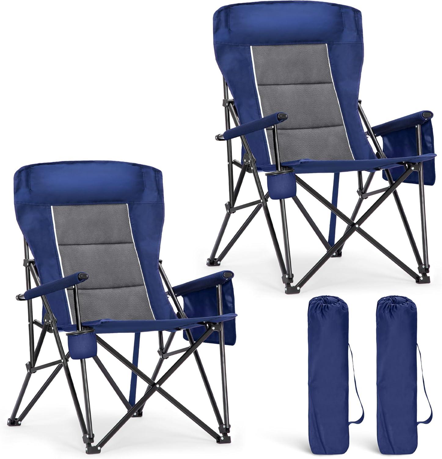 image:imageALPHA CAMP Heavy Duty High Back Camping Chairs with Cup Holder Oversized Folding Chair Outdoor Chair with HeadrestLawn with Side Pocket for Lawn Sports and Fishing 500lbsNavy Blue
