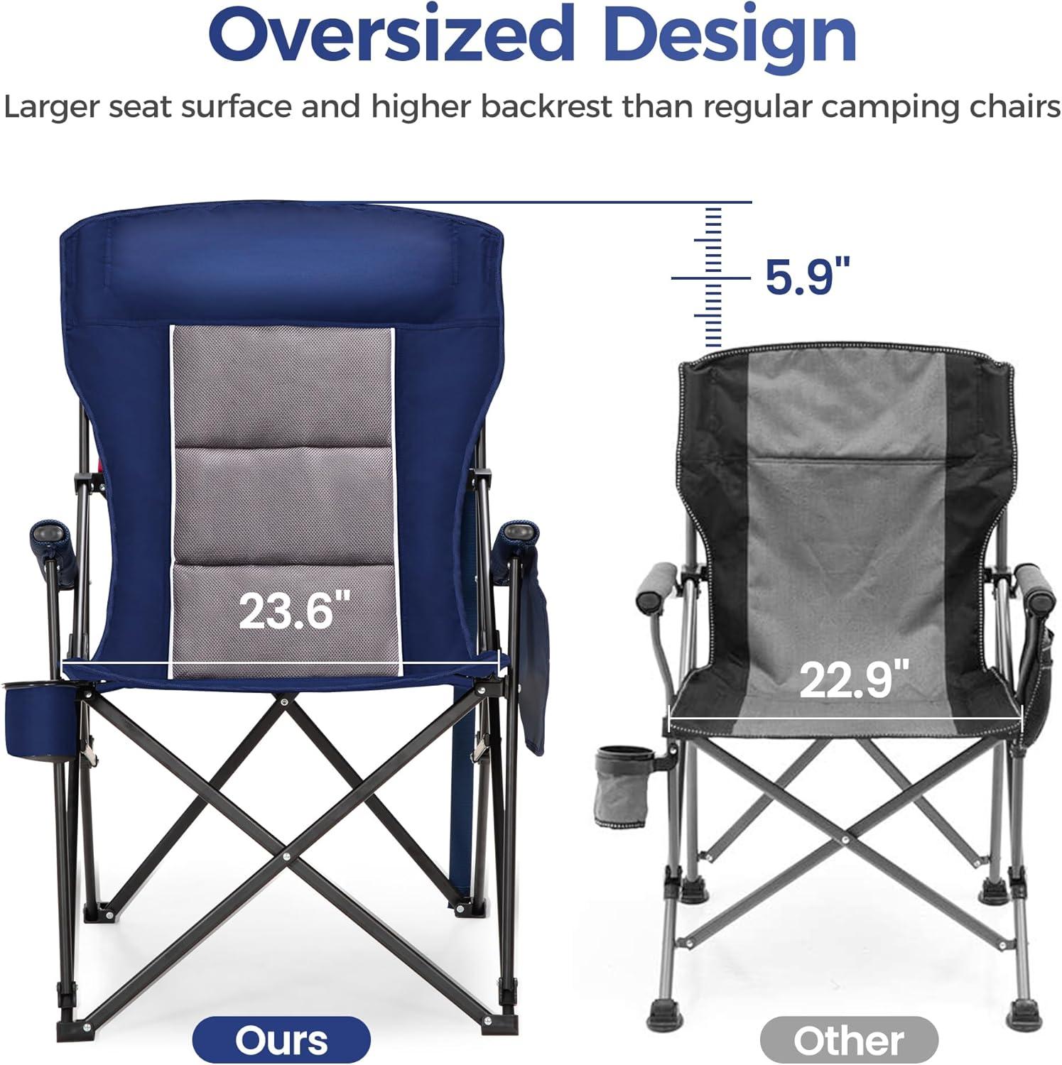 image:imageALPHA CAMP Heavy Duty High Back Camping Chairs with Cup Holder Oversized Folding Chair Outdoor Chair with HeadrestLawn with Side Pocket for Lawn Sports and Fishing 500lbsNavy Blue