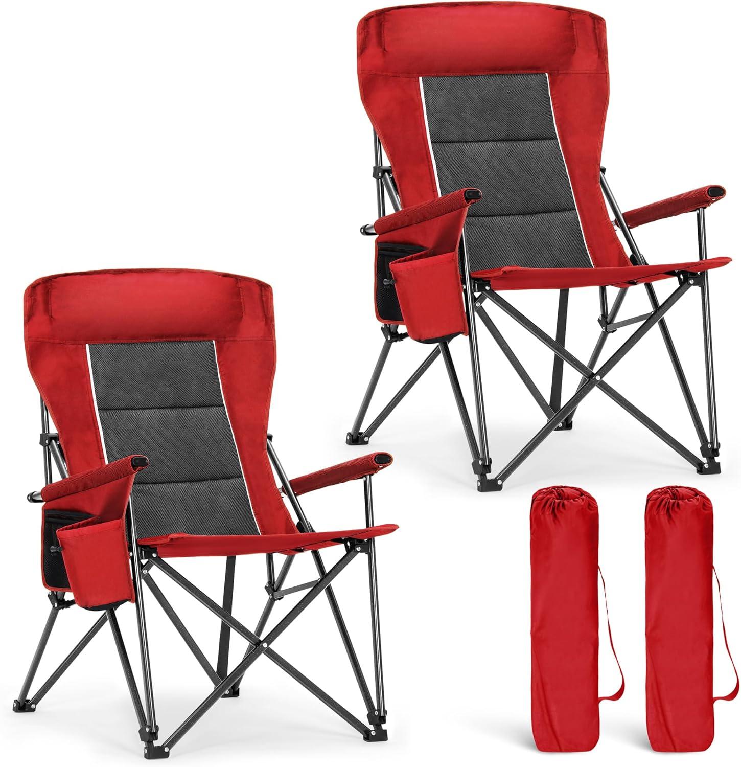 image:imageALPHA CAMP Heavy Duty High Back Camping Chairs with Cup Holder Oversized Folding Chair Outdoor Chair with HeadrestLawn with Side Pocket for Lawn Sports and Fishing 500lbsRed