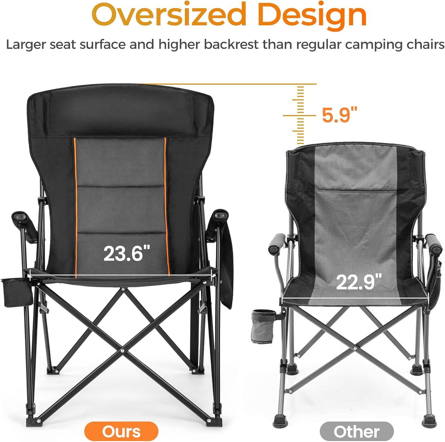 image:imageALPHA CAMP Heavy Duty High Back Camping Chairs with Cup Holder Oversized Folding Chair Outdoor Chair with HeadrestLawn with Side Pocket for Lawn Sports and Fishing 500lbsBlack