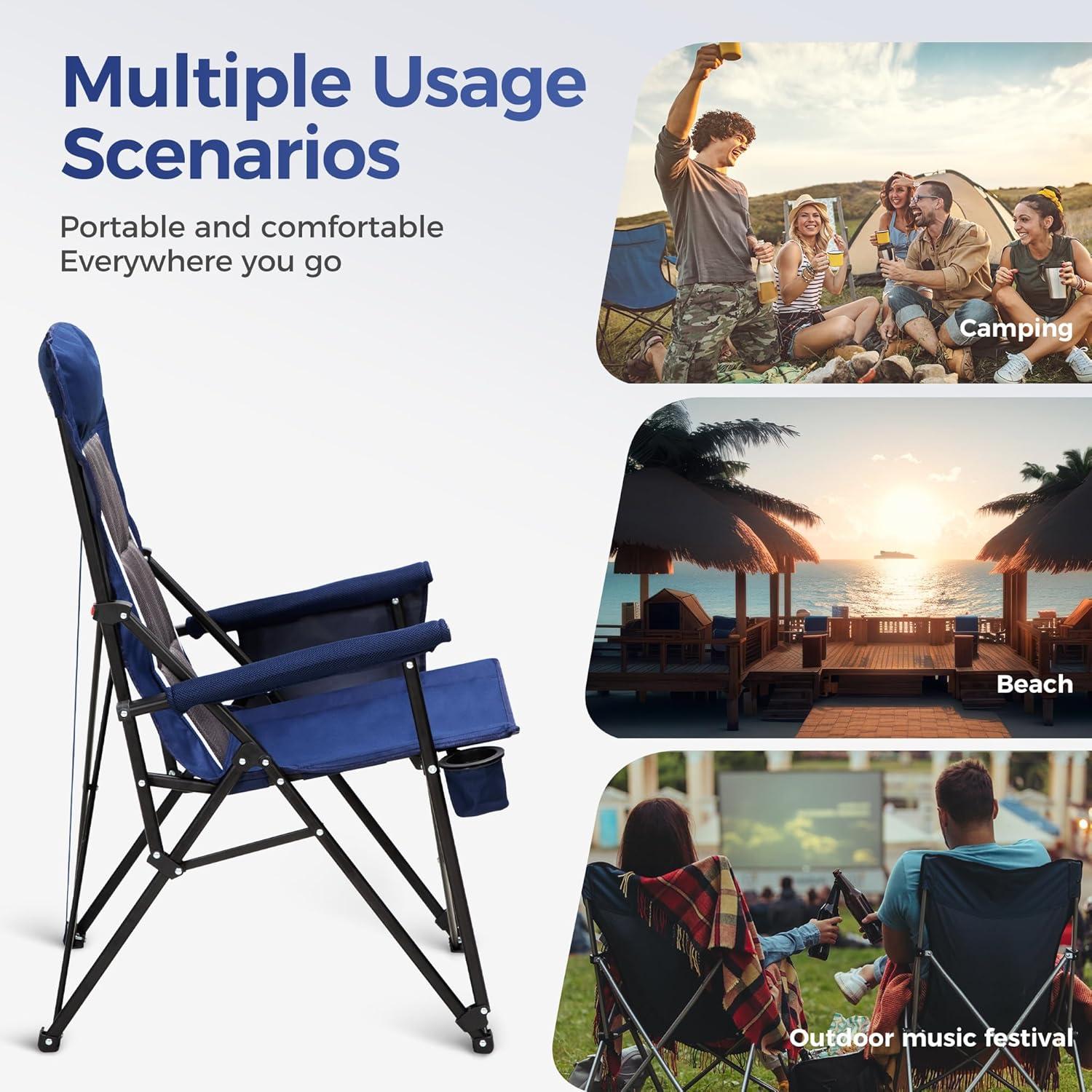 image:imageALPHA CAMP Heavy Duty High Back Camping Chairs with Cup Holder Oversized Folding Chair Outdoor Chair with HeadrestLawn with Side Pocket for Lawn Sports and Fishing 500lbsNavy Blue