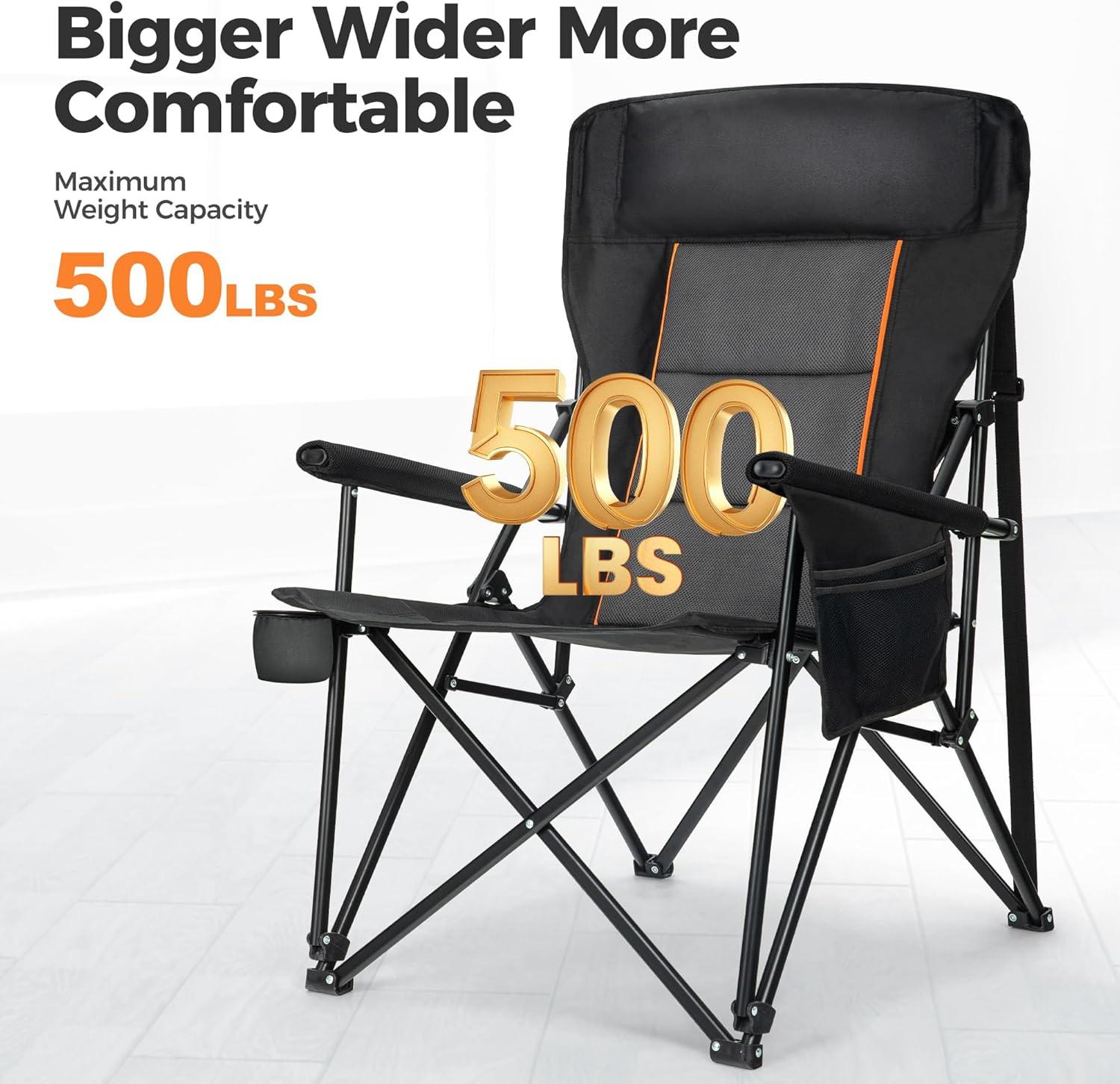image:imageALPHA CAMP Heavy Duty High Back Camping Chairs with Cup Holder Oversized Folding Chair Outdoor Chair with HeadrestLawn with Side Pocket for Lawn Sports and Fishing 500lbsBlack