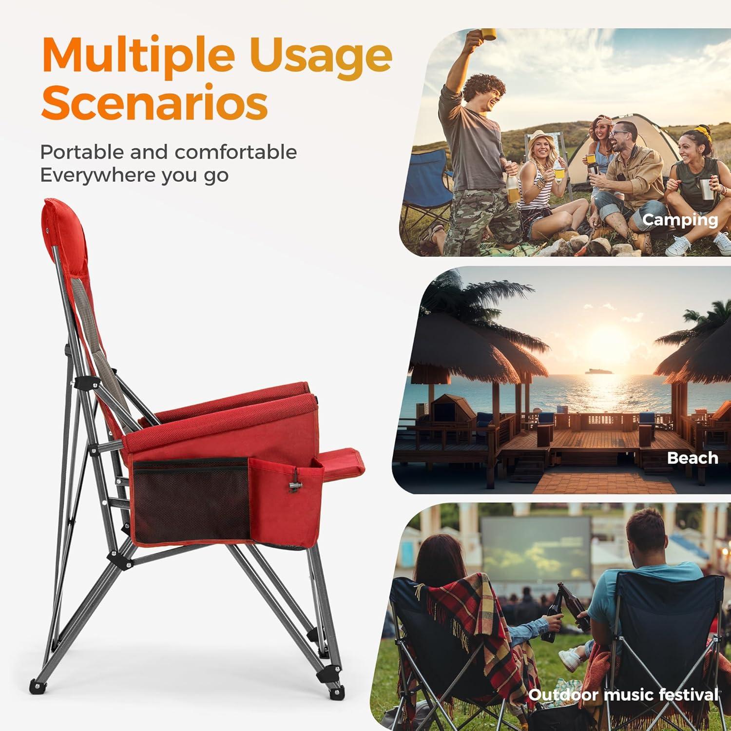 image:imageALPHA CAMP Heavy Duty High Back Camping Chairs with Cup Holder Oversized Folding Chair Outdoor Chair with HeadrestLawn with Side Pocket for Lawn Sports and Fishing 500lbsRed