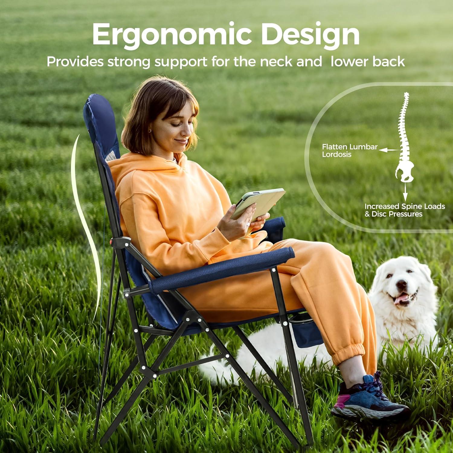 image:imageALPHA CAMP Heavy Duty High Back Camping Chairs with Cup Holder Oversized Folding Chair Outdoor Chair with HeadrestLawn with Side Pocket for Lawn Sports and Fishing 500lbsNavy Blue