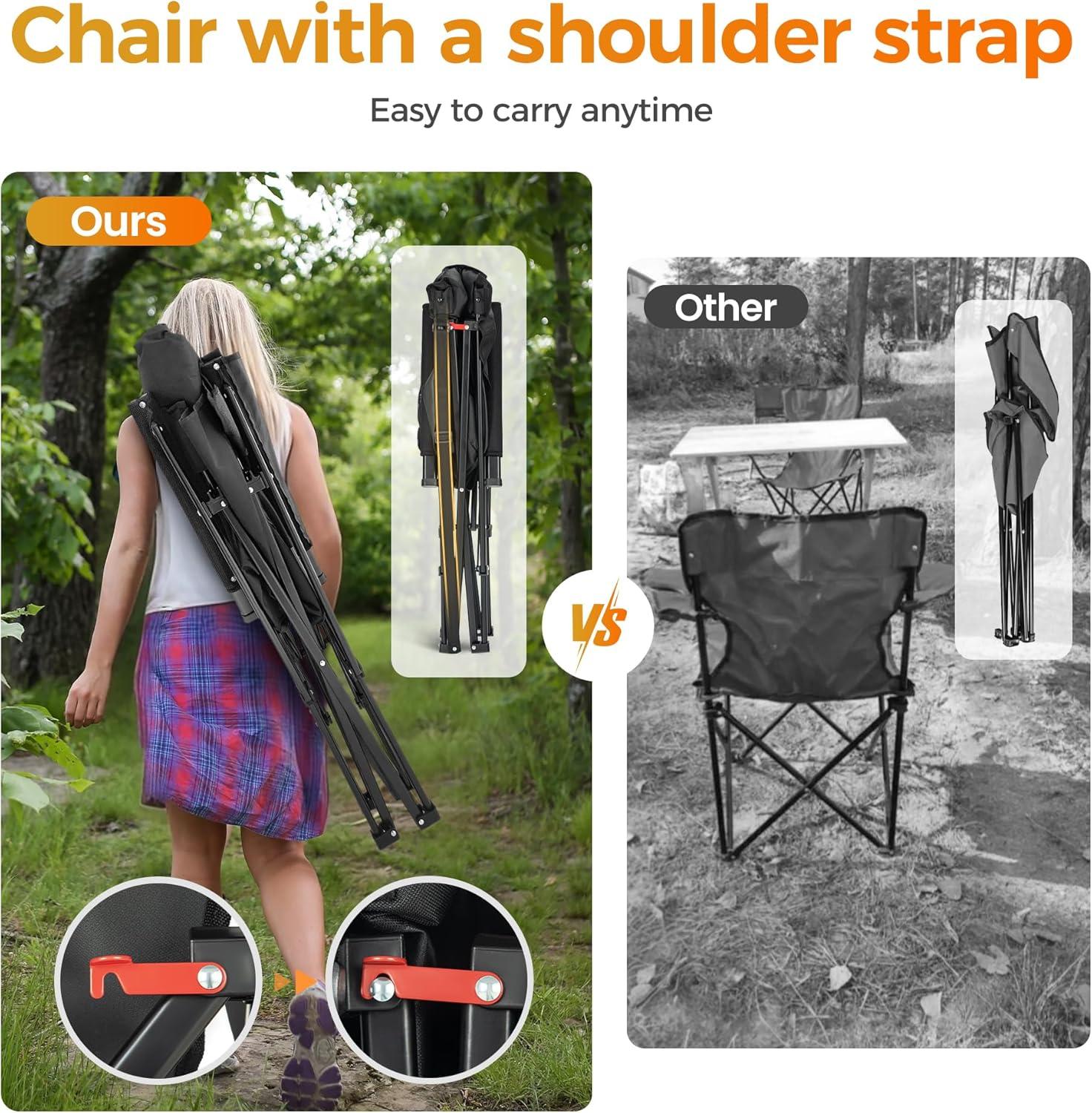 image:imageALPHA CAMP Heavy Duty High Back Camping Chairs with Cup Holder Oversized Folding Chair Outdoor Chair with HeadrestLawn with Side Pocket for Lawn Sports and Fishing 500lbsBlack