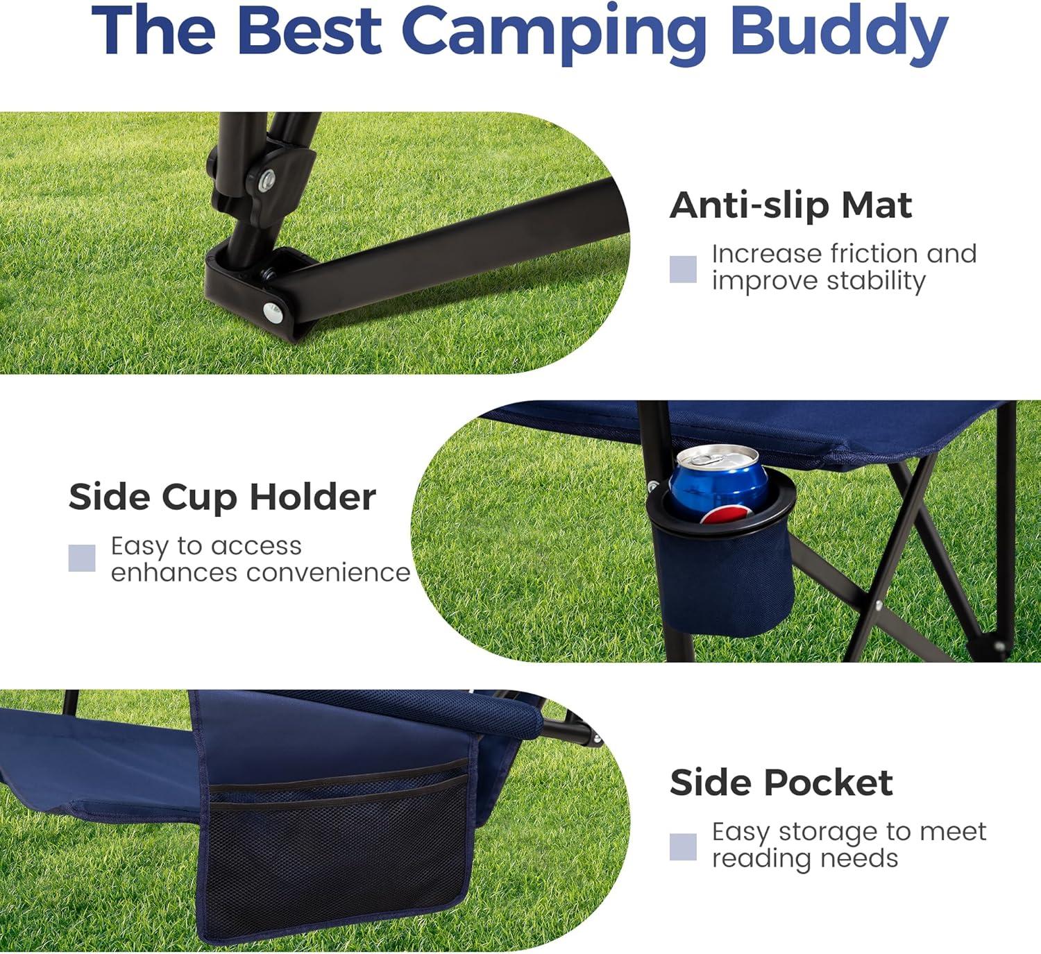 image:imageALPHA CAMP Heavy Duty High Back Camping Chairs with Cup Holder Oversized Folding Chair Outdoor Chair with HeadrestLawn with Side Pocket for Lawn Sports and Fishing 500lbsNavy Blue
