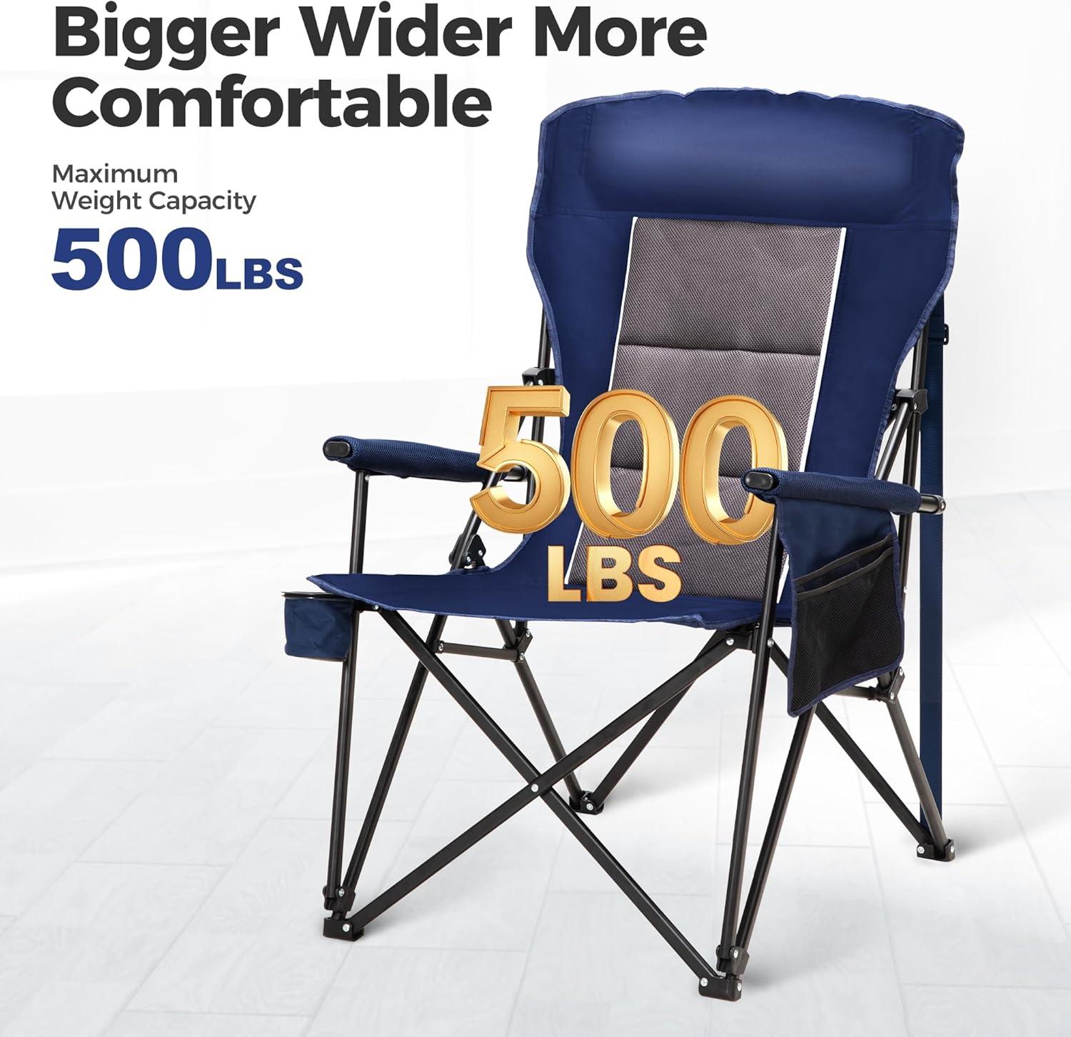 image:imageALPHA CAMP Heavy Duty High Back Camping Chairs with Cup Holder Oversized Folding Chair Outdoor Chair with HeadrestLawn with Side Pocket for Lawn Sports and Fishing 500lbsNavy Blue