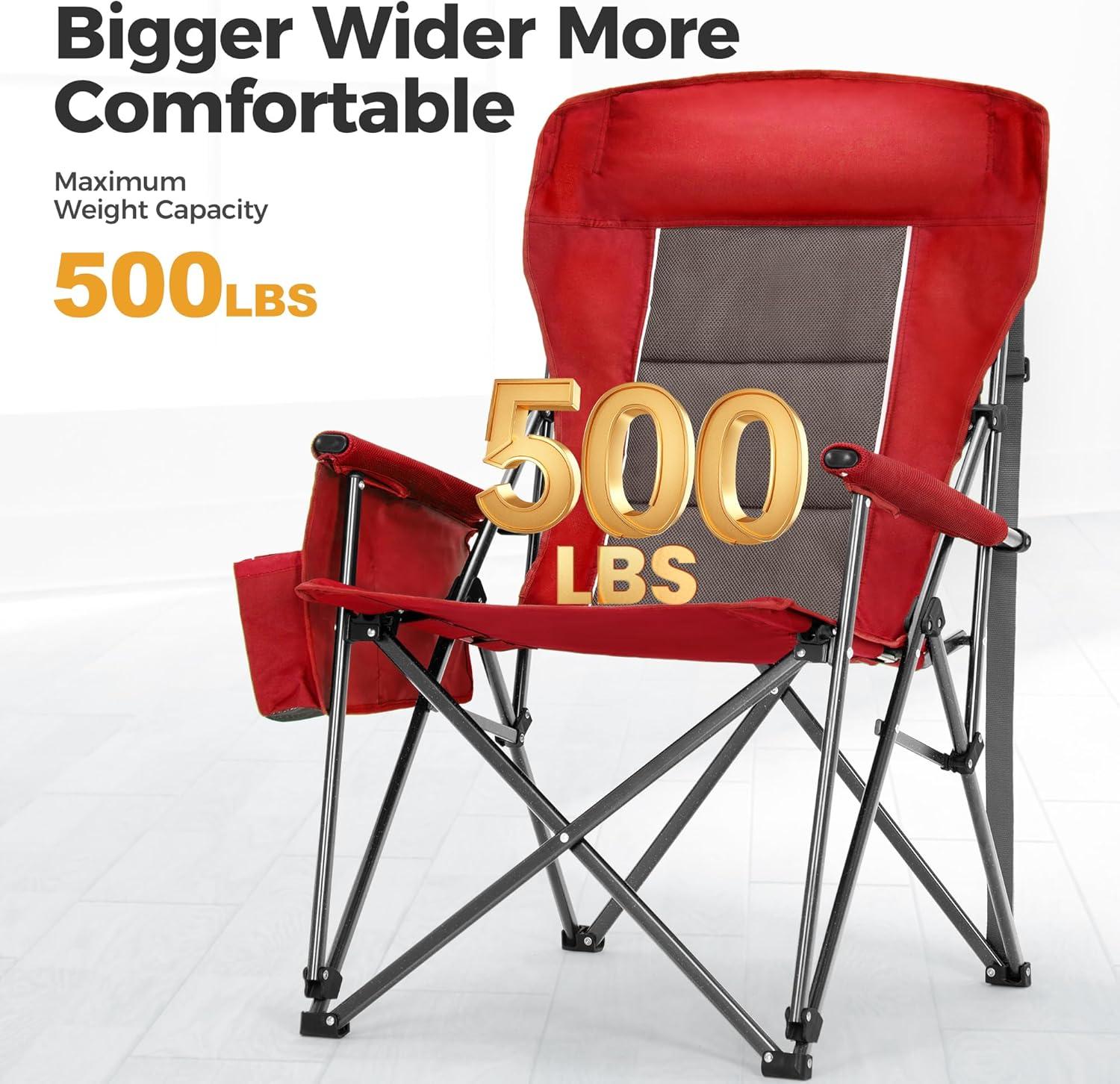 image:imageALPHA CAMP Heavy Duty High Back Camping Chairs with Cup Holder Oversized Folding Chair Outdoor Chair with HeadrestLawn with Side Pocket for Lawn Sports and Fishing 500lbsRed