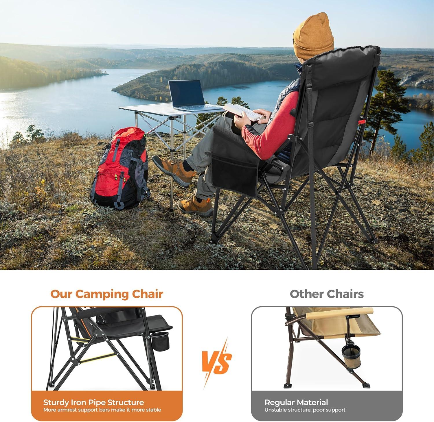 image:imageALPHA CAMP Heavy Duty High Back Camping Chairs with Cup Holder Oversized Folding Chair Outdoor Chair with HeadrestLawn with Side Pocket for Lawn Sports and Fishing 500lbsBlack