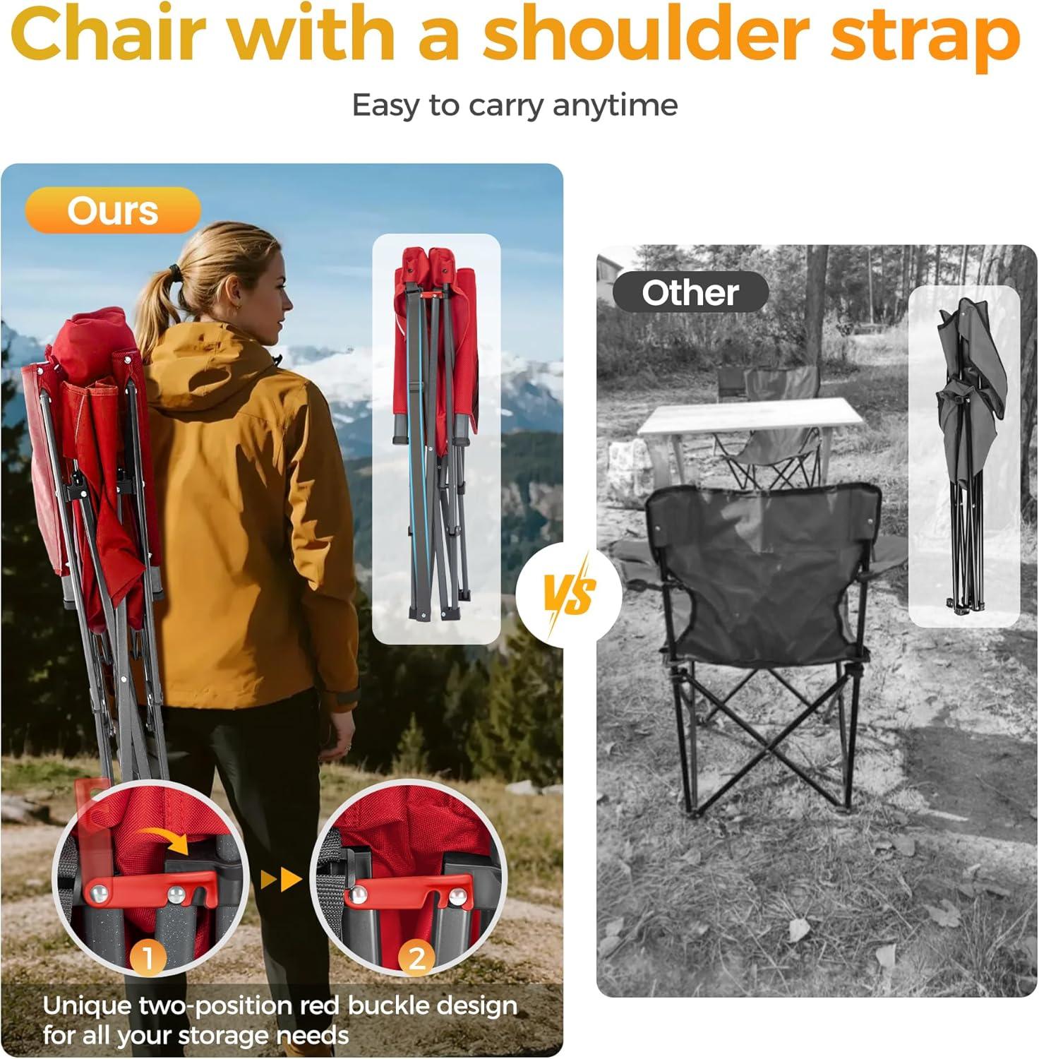 image:imageALPHA CAMP Heavy Duty High Back Camping Chairs with Cup Holder Oversized Folding Chair Outdoor Chair with HeadrestLawn with Side Pocket for Lawn Sports and Fishing 500lbsRed