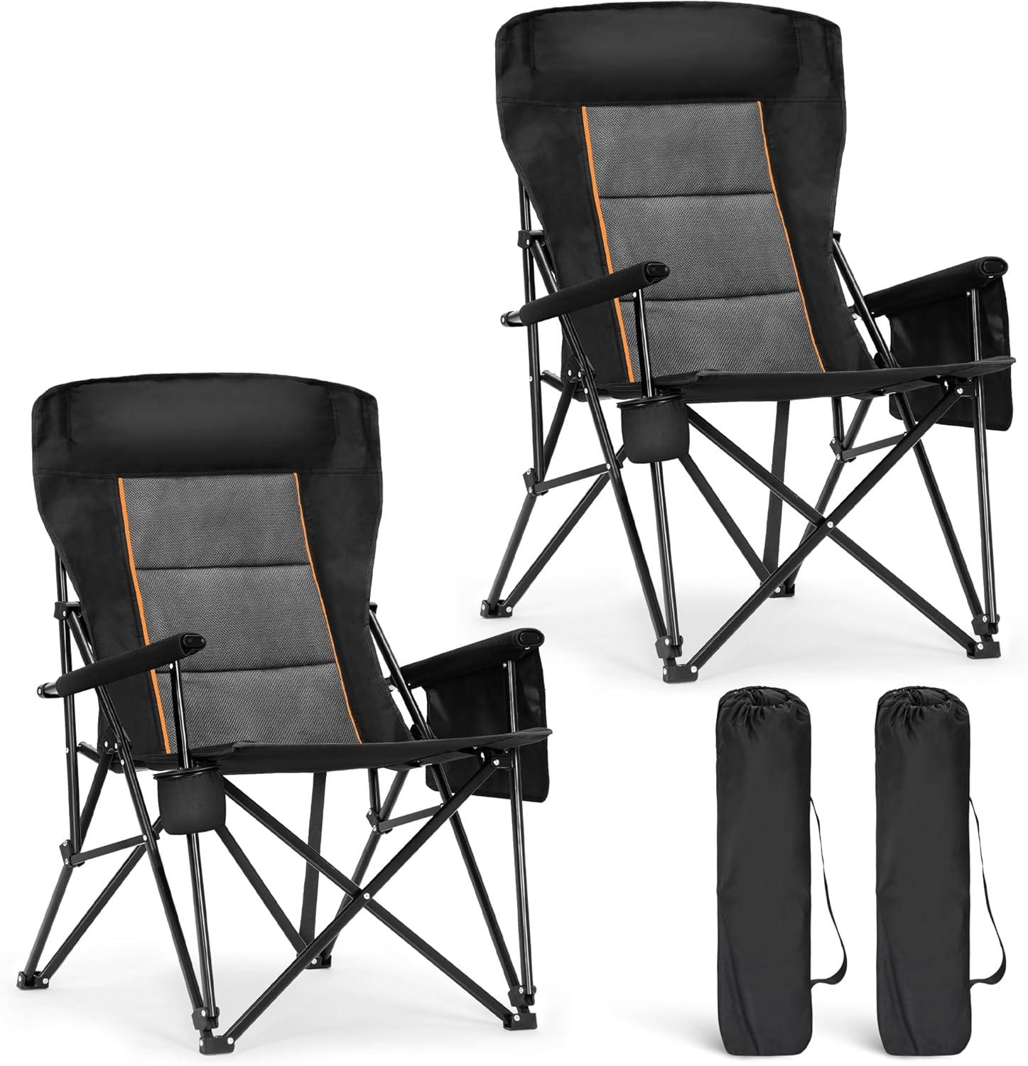 image:imageALPHA CAMP Heavy Duty High Back Camping Chairs with Cup Holder Oversized Folding Chair Outdoor Chair with HeadrestLawn with Side Pocket for Lawn Sports and Fishing 500lbsBlack