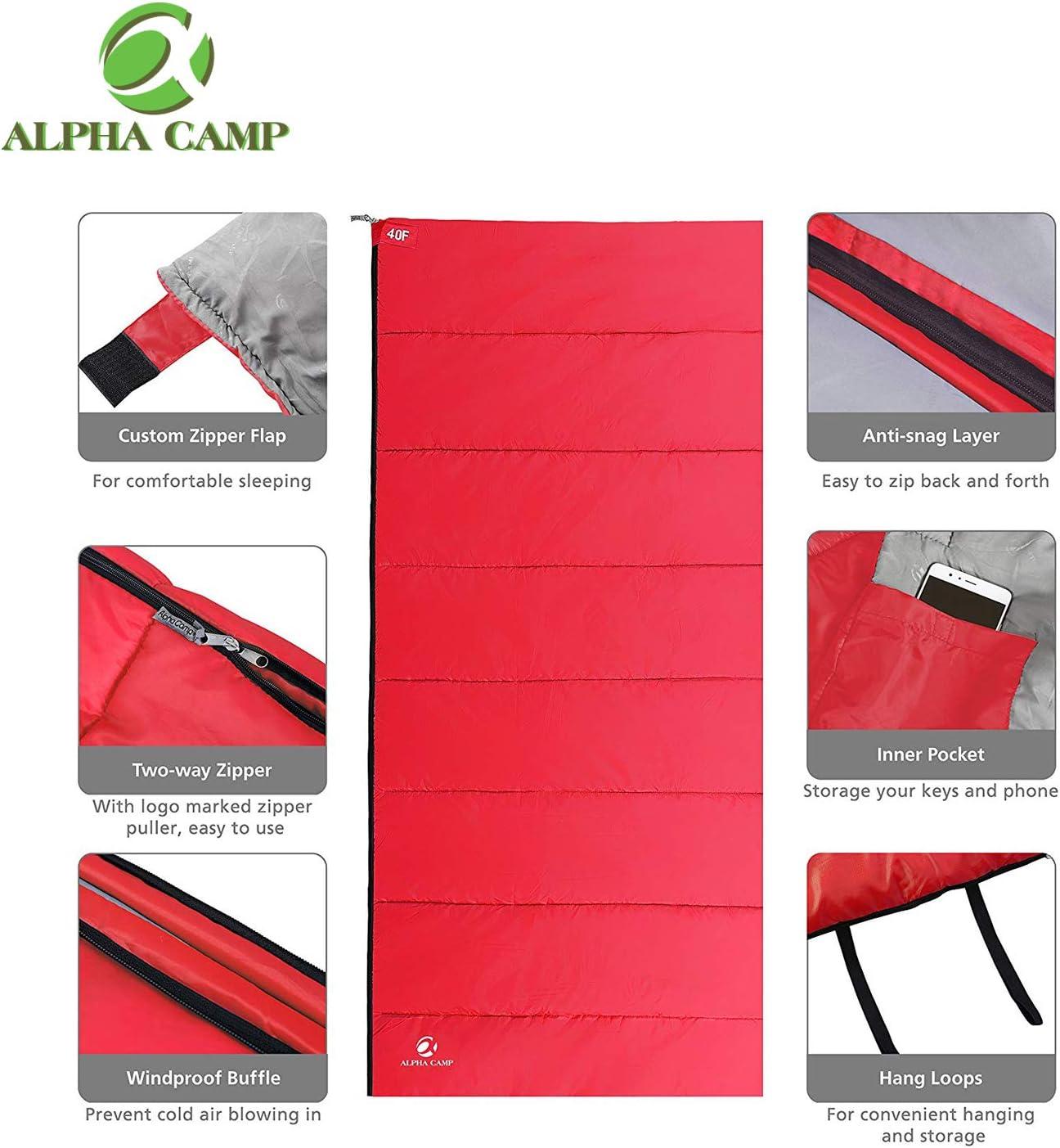 image:imageALPHA CAMP Lightweight Envelope Sleeping Bag for 3 Season Camping Backpacking Hiking Temp Rating