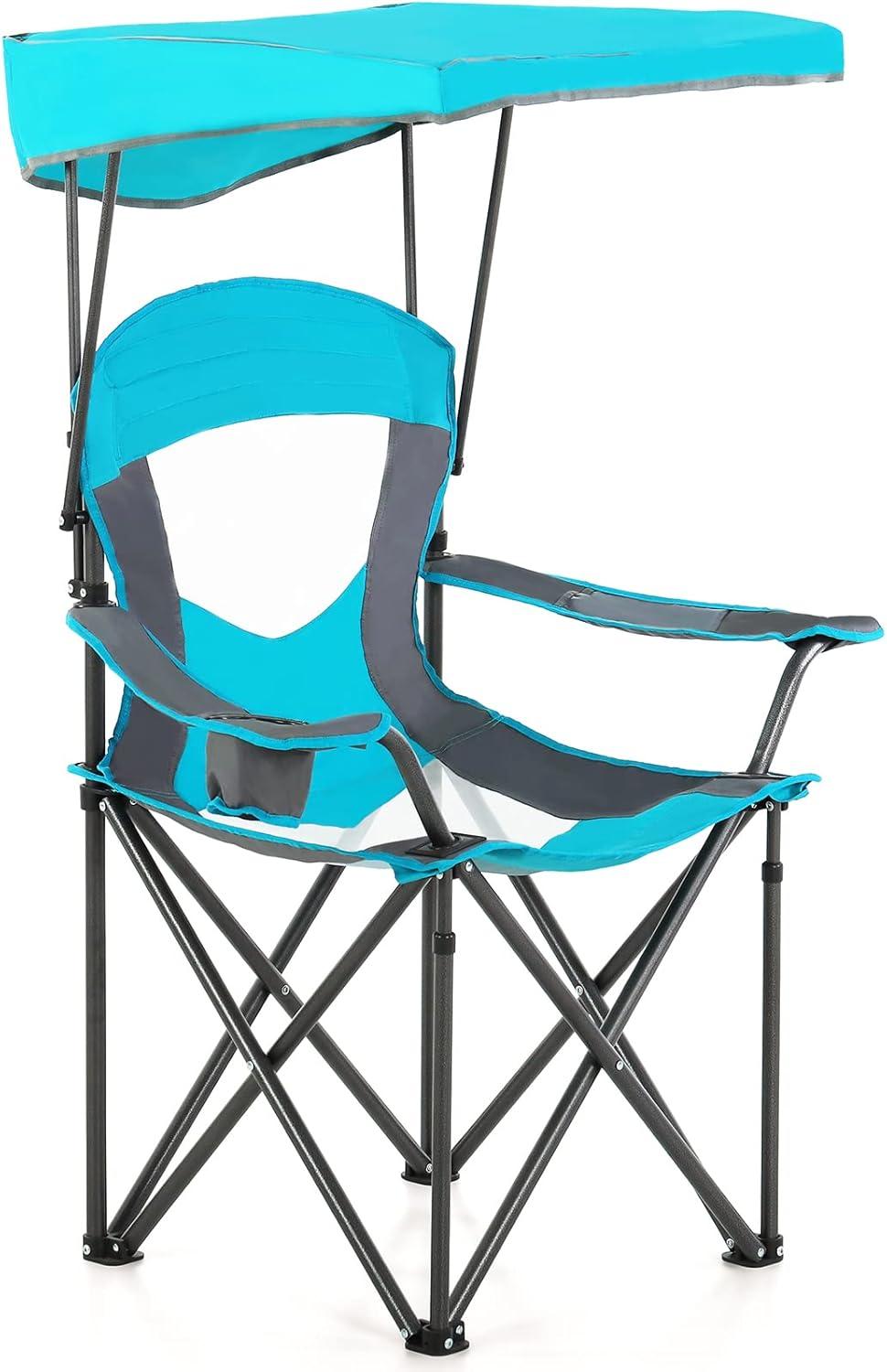 image:imageALPHA CAMP Oversized Camping Chair with Shade Canopy Folding Lawn ChairsEnamel Blue