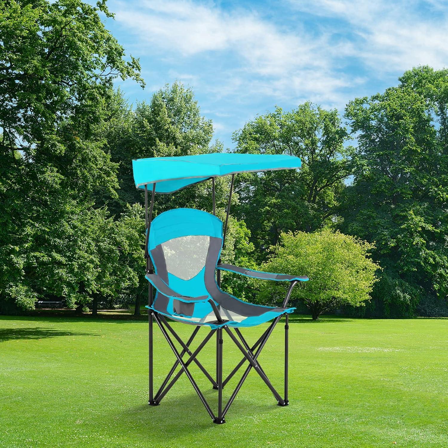 image:imageALPHA CAMP Oversized Camping Chair with Shade Canopy Folding Lawn ChairsEnamel Blue