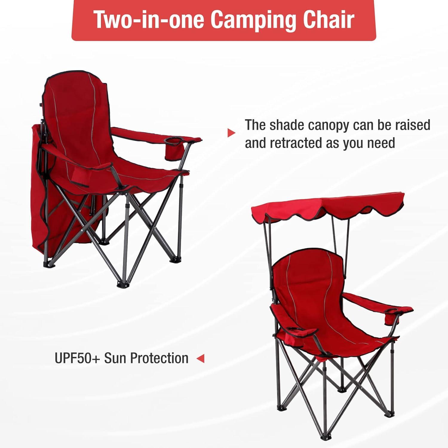 image:imageALPHA CAMP Oversized Camping Chair with Shade Canopy Folding Lawn ChairsRed
