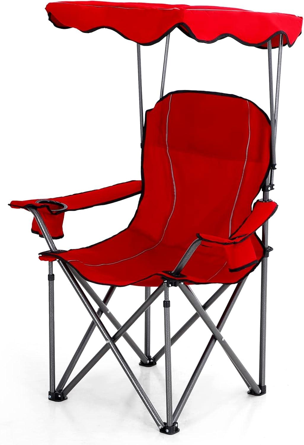 image:imageALPHA CAMP Oversized Camping Chair with Shade Canopy Folding Lawn ChairsRed