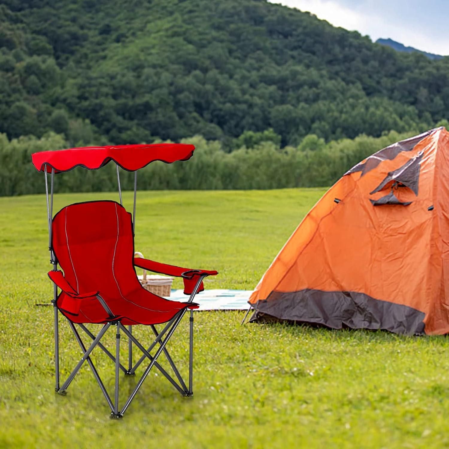 image:imageALPHA CAMP Oversized Camping Chair with Shade Canopy Folding Lawn ChairsRed