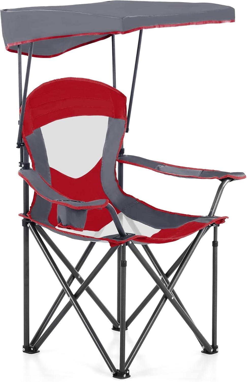 image:imageALPHA CAMP Oversized Camping Chair with Shade Canopy Folding Lawn ChairsRedgrey