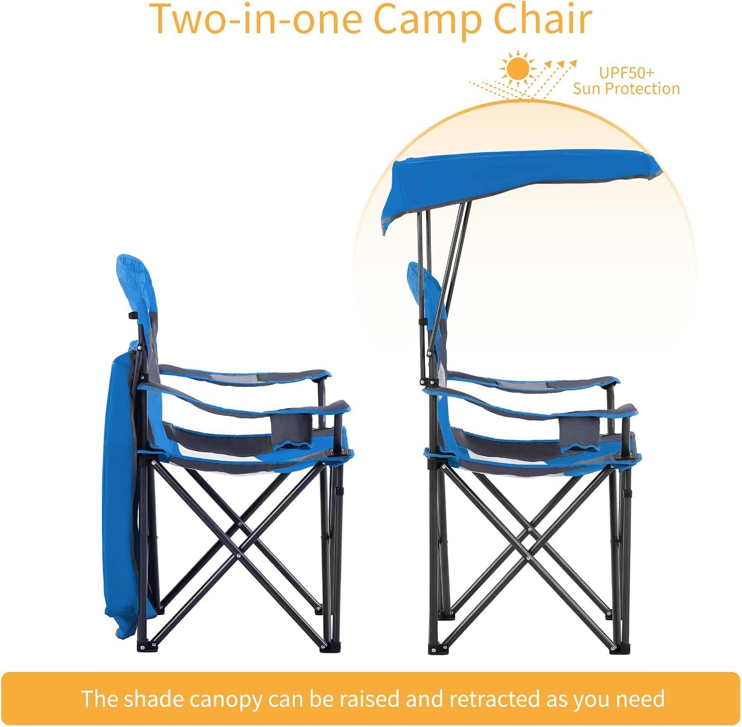 image:imageALPHA CAMP Oversized Camping Chair with Shade Canopy Folding Lawn ChairsRoyal Blue
