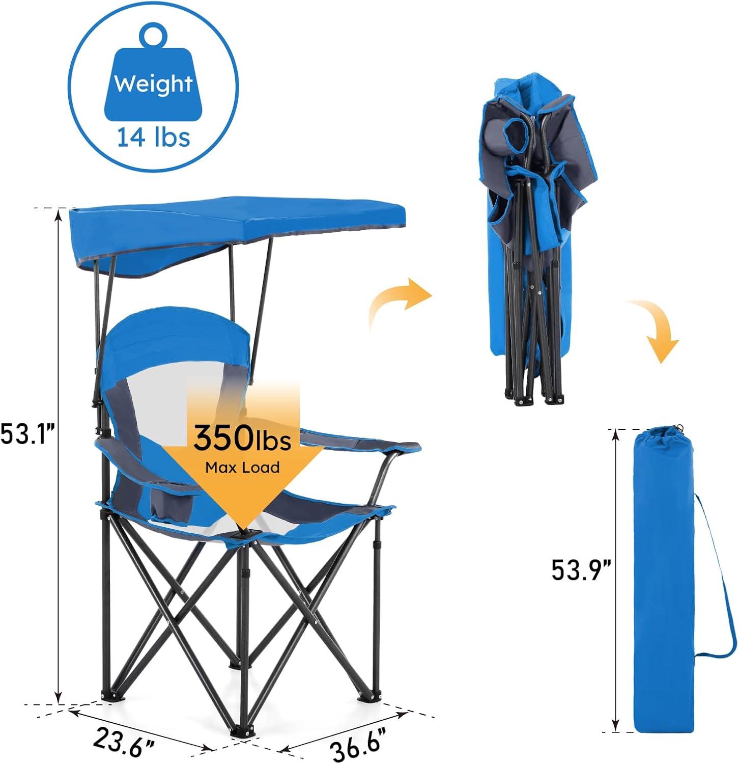 image:imageALPHA CAMP Oversized Camping Chair with Shade Canopy Folding Lawn ChairsRoyal Blue