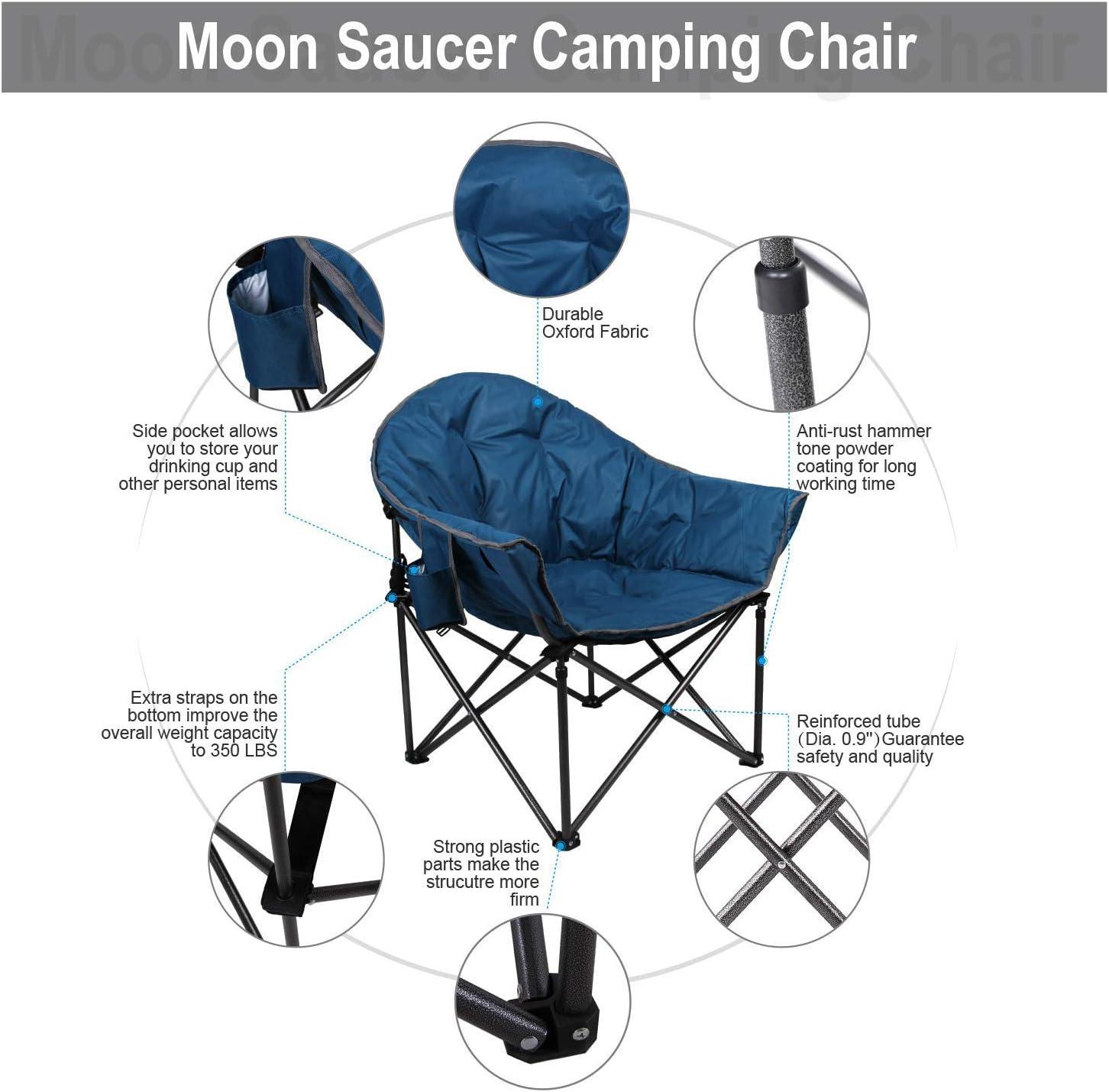 image:imageALPHA CAMP Oversized Camping Chairs Padded Moon Round Chair Saucer Recliner with Folding Cup Holder and Carry BagFaience