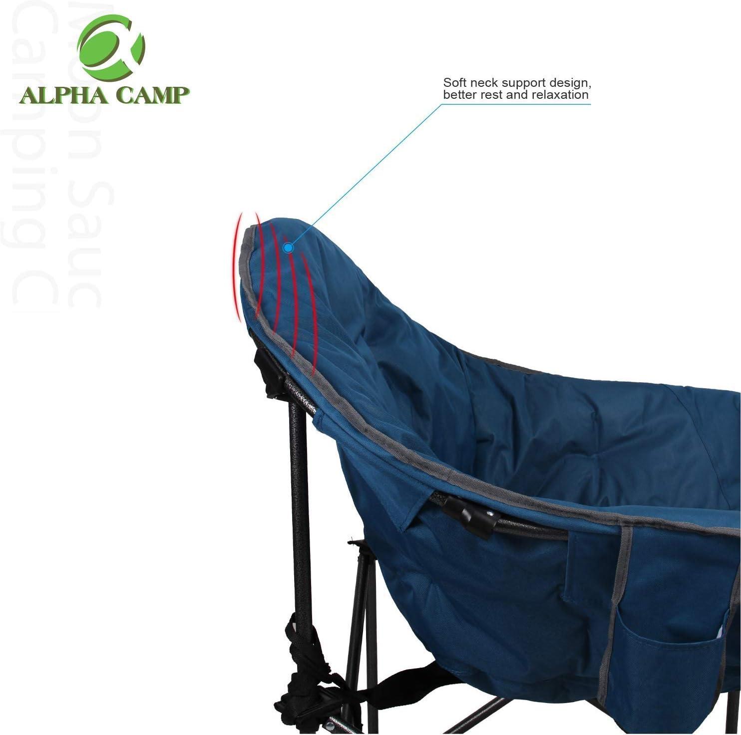image:imageALPHA CAMP Oversized Camping Chairs Padded Moon Round Chair Saucer Recliner with Folding Cup Holder and Carry BagFaience
