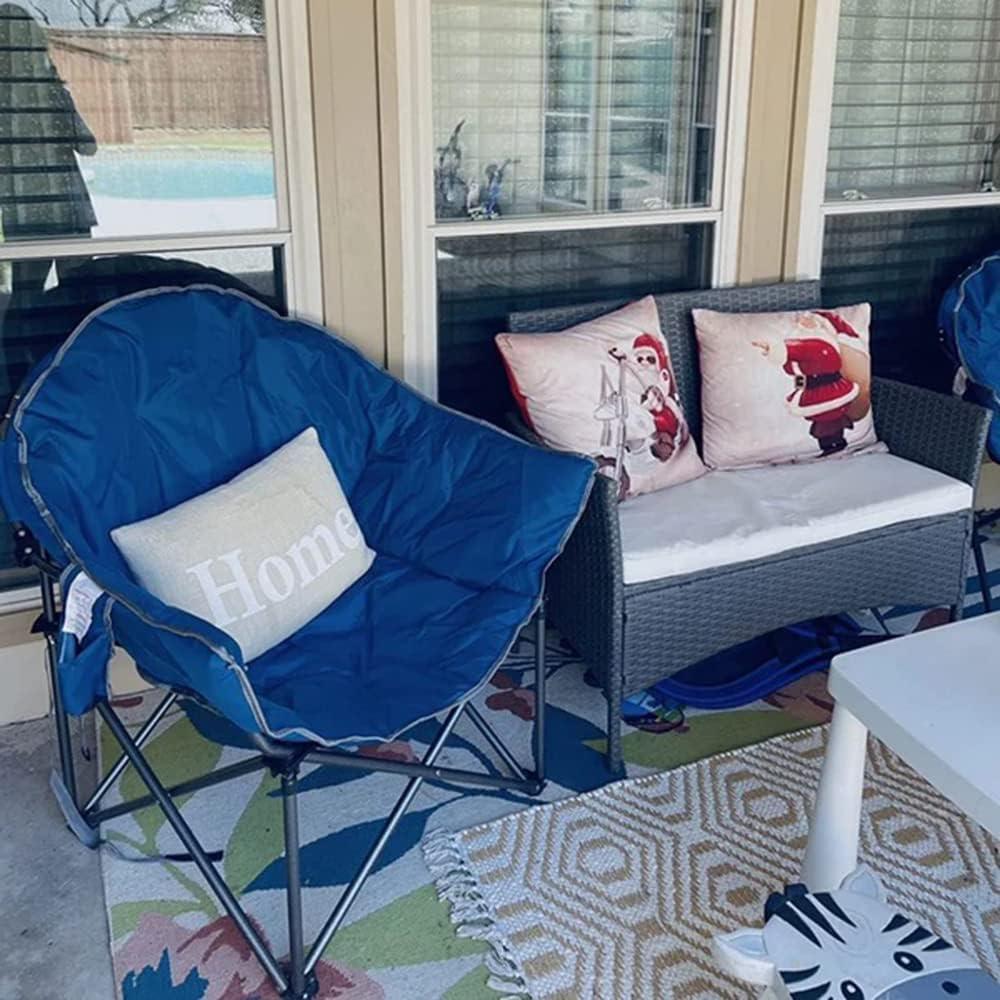 image:imageALPHA CAMP Oversized Camping Chairs Padded Moon Round Chair Saucer Recliner with Folding Cup Holder and Carry BagFaience