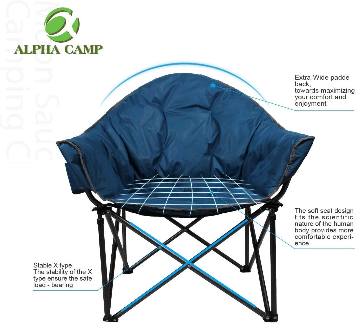 image:imageALPHA CAMP Oversized Camping Chairs Padded Moon Round Chair Saucer Recliner with Folding Cup Holder and Carry BagFaience