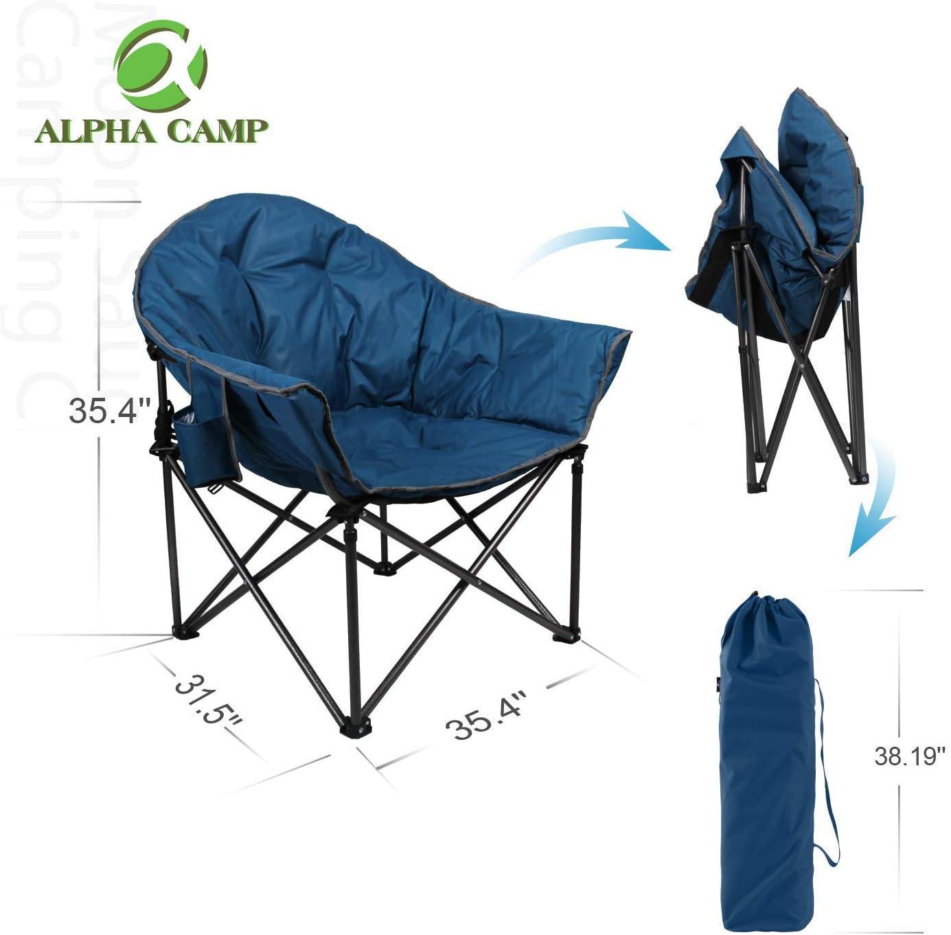 image:imageALPHA CAMP Oversized Camping Chairs Padded Moon Round Chair Saucer Recliner with Folding Cup Holder and Carry BagFaience