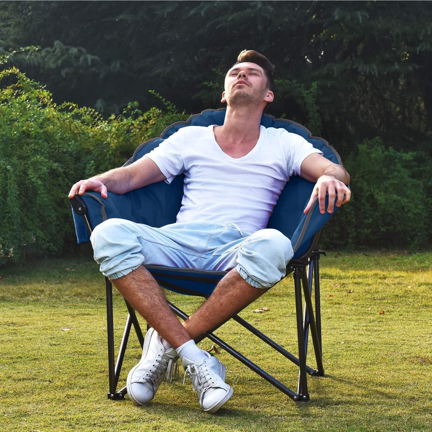 image:imageALPHA CAMP Oversized Camping Chairs Padded Moon Round Chair Saucer Recliner with Folding Cup Holder and Carry BagFaience