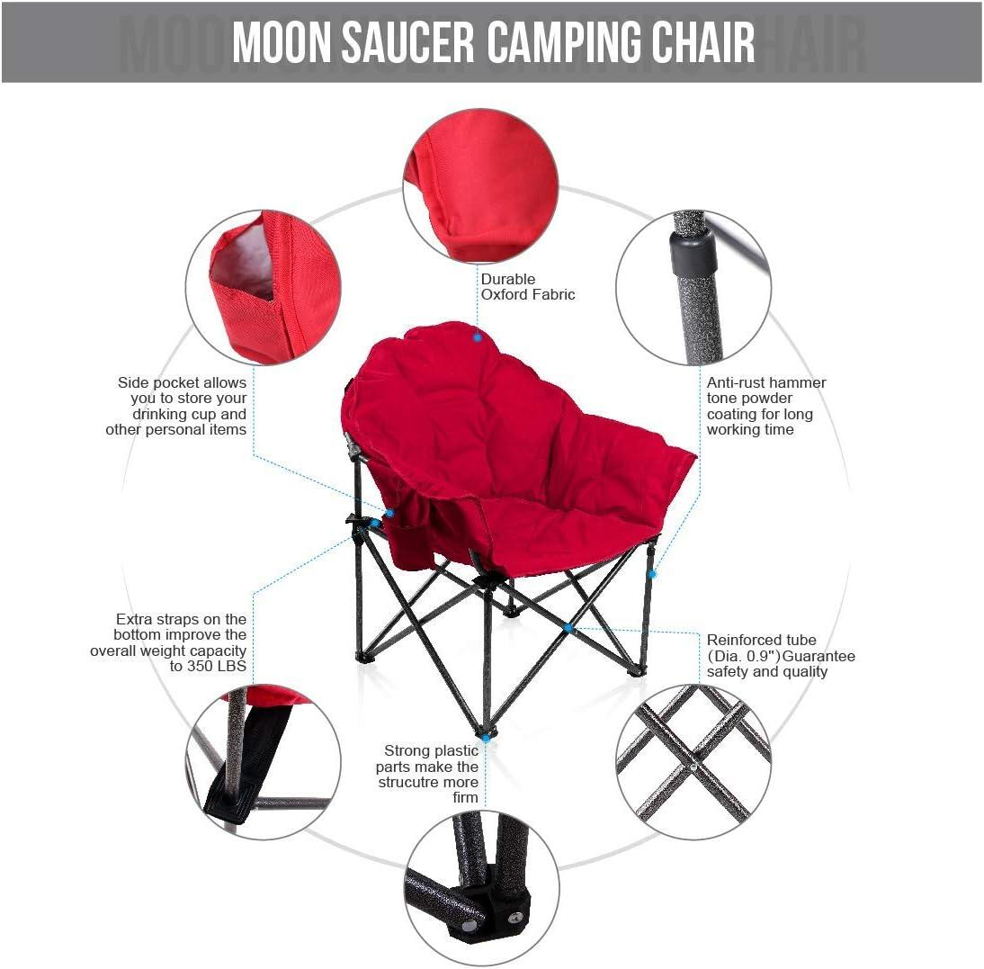 image:imageALPHA CAMP Oversized Camping Chairs Padded Moon Round Chair Saucer Recliner with Folding Cup Holder and Carry BagRed