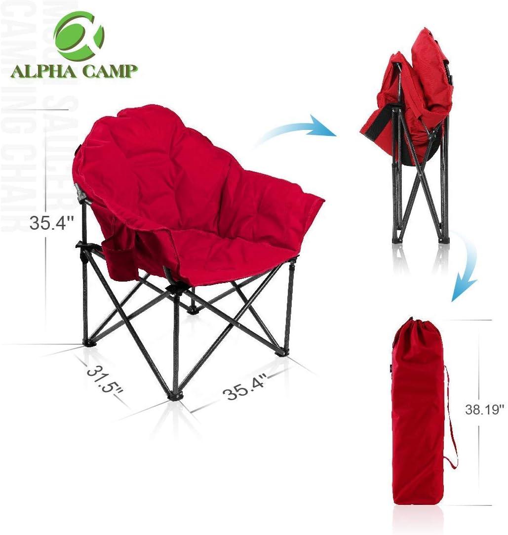 image:imageALPHA CAMP Oversized Camping Chairs Padded Moon Round Chair Saucer Recliner with Folding Cup Holder and Carry BagRed
