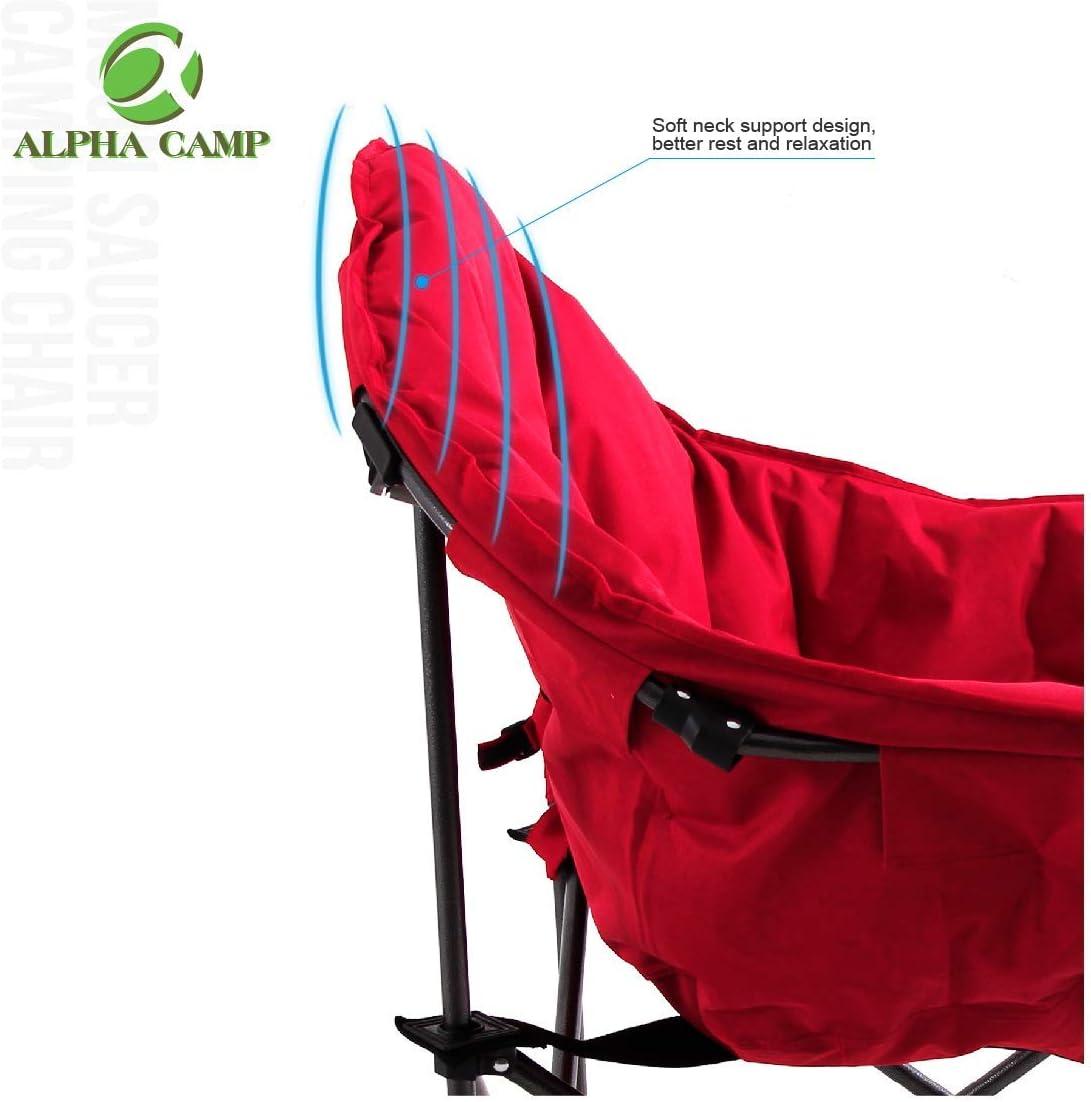 image:imageALPHA CAMP Oversized Camping Chairs Padded Moon Round Chair Saucer Recliner with Folding Cup Holder and Carry BagRed