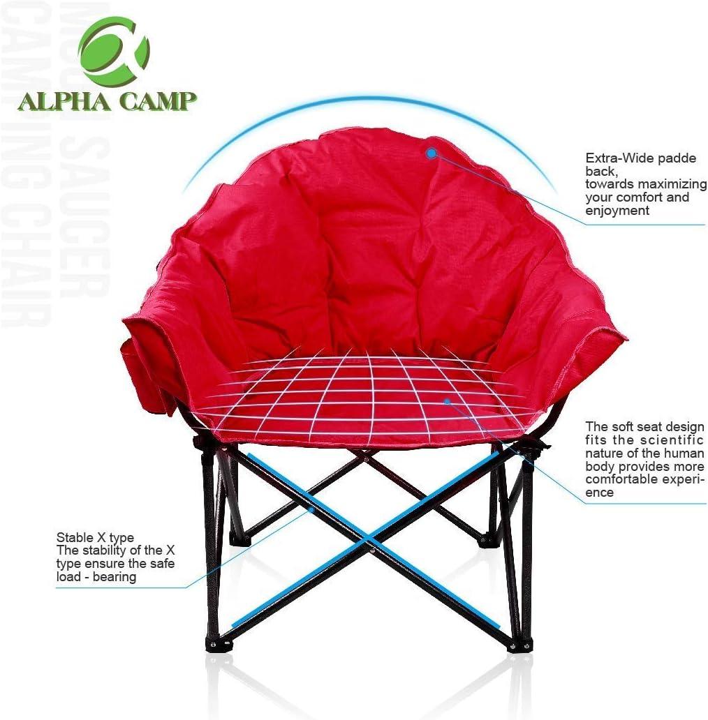 image:imageALPHA CAMP Oversized Camping Chairs Padded Moon Round Chair Saucer Recliner with Folding Cup Holder and Carry BagRed