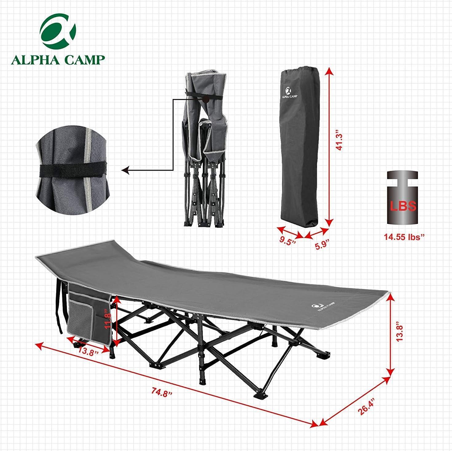 image:imageALPHA CAMP Oversized Camping Cot Supports 600 lbs Sleeping Bed Folding Steel Frame Portable with Carry Bag
