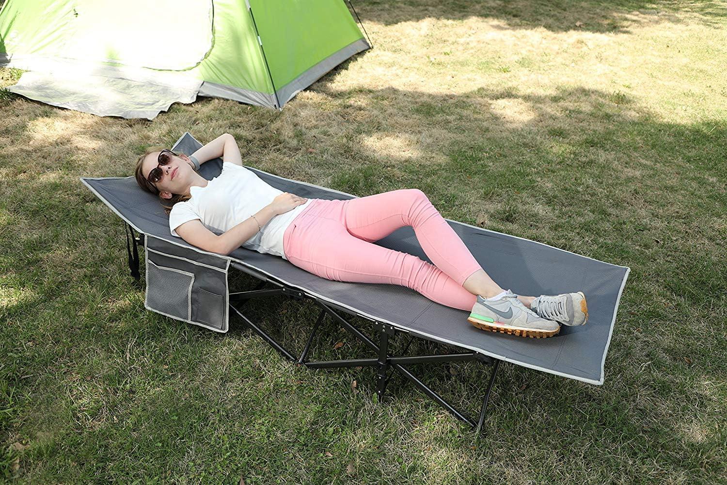 image:imageALPHA CAMP Oversized Camping Cot Supports 600 lbs Sleeping Bed Folding Steel Frame Portable with Carry Bag