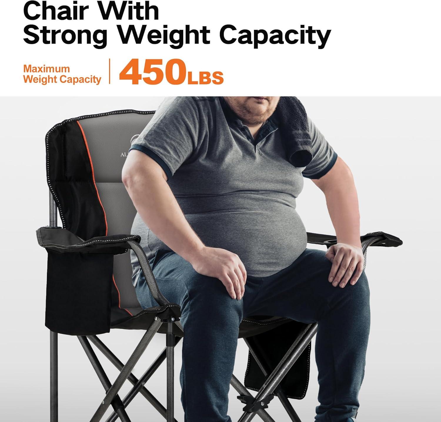 image:imageALPHA CAMP Oversized Folding Camping Chair Heavy Duty Portable Lawn Chairs with Cooler Bag Side Pocket amp Cup Holder Folding Chairs for Outside Support 450 LBSBlack
