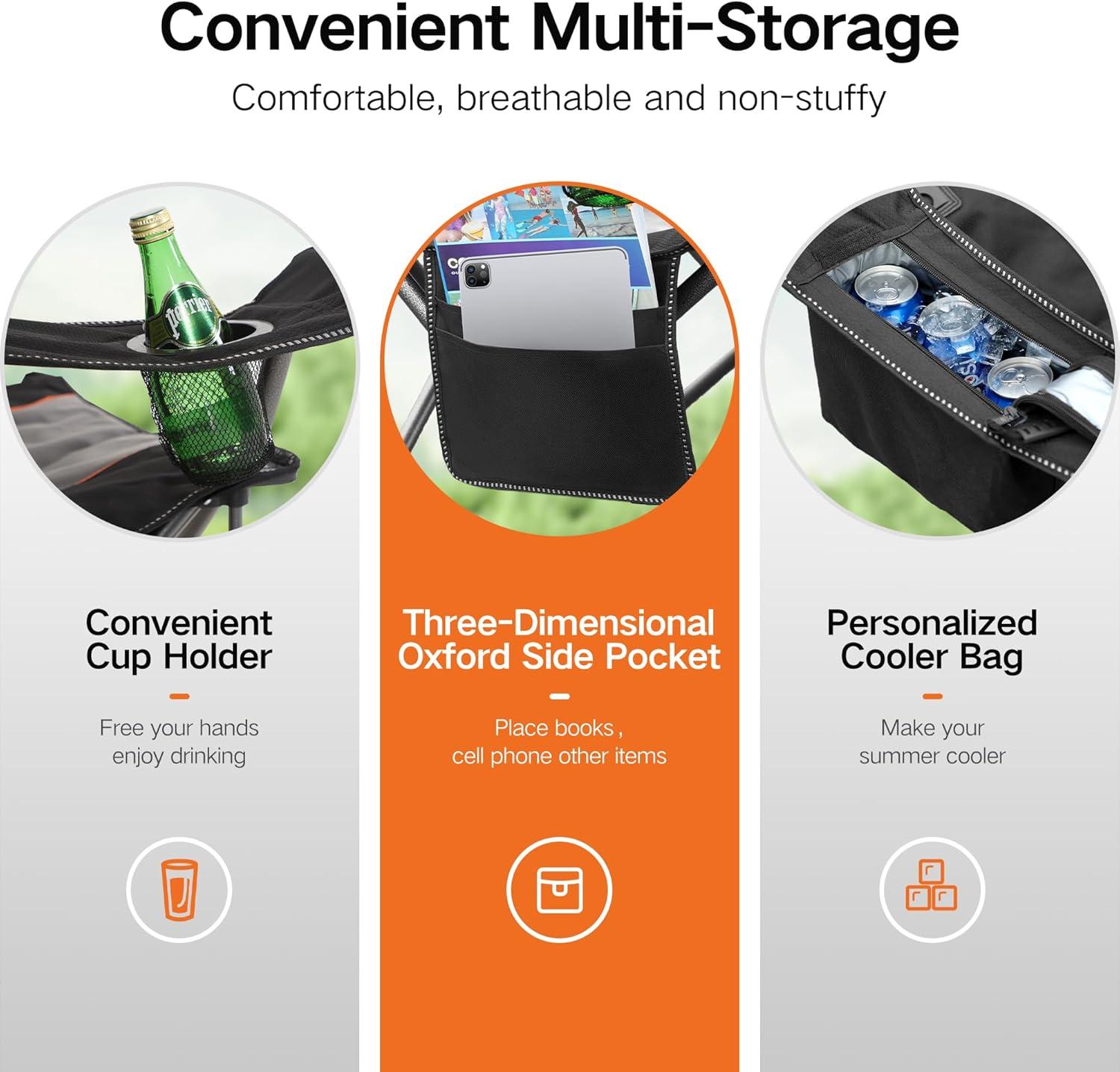 image:imageALPHA CAMP Oversized Folding Camping Chair Heavy Duty Portable Lawn Chairs with Cooler Bag Side Pocket amp Cup Holder Folding Chairs for Outside Support 450 LBSBlack