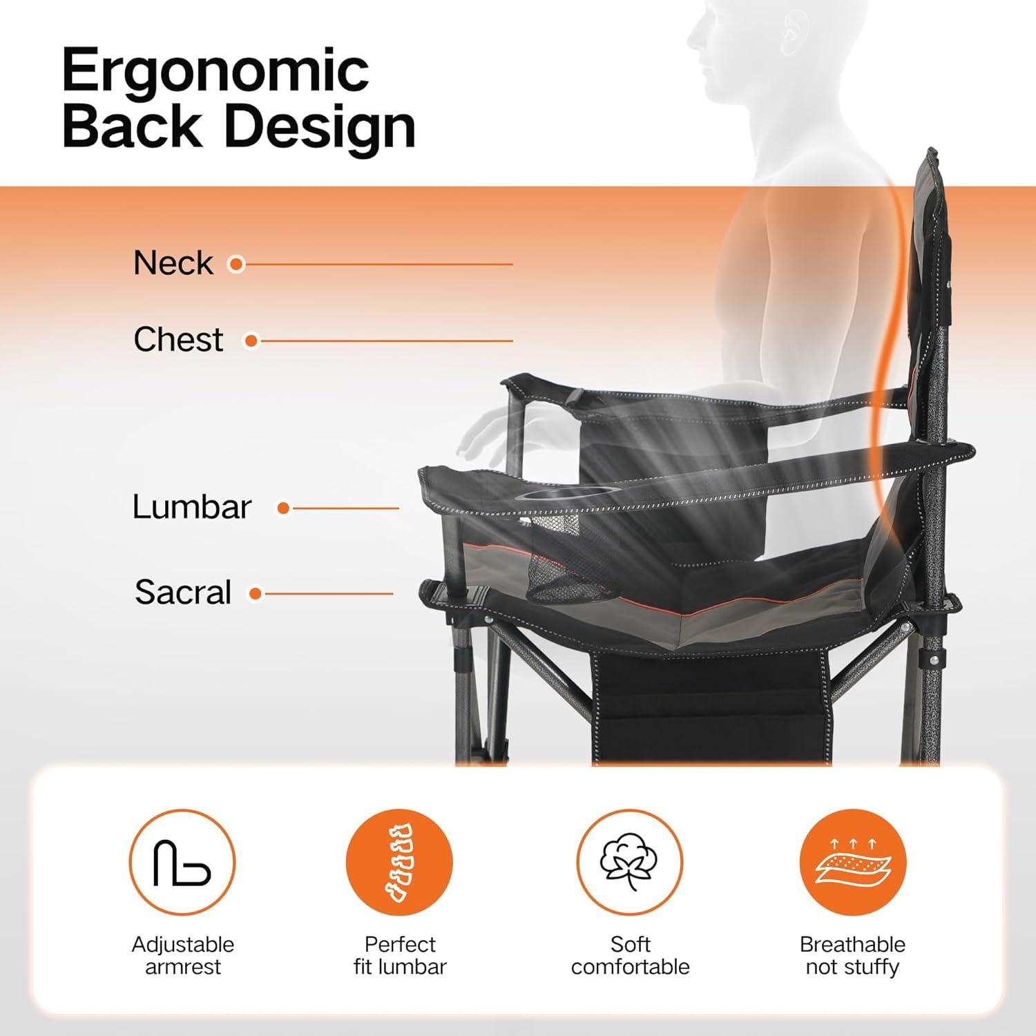 image:imageALPHA CAMP Oversized Folding Camping Chair Heavy Duty Portable Lawn Chairs with Cooler Bag Side Pocket amp Cup Holder Folding Chairs for Outside Support 450 LBSBlack