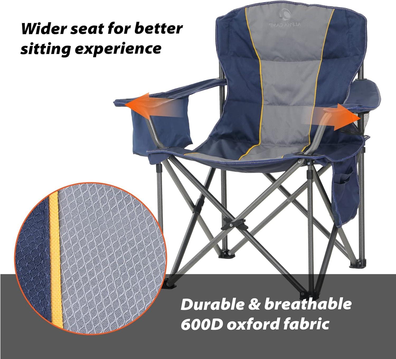image:imageALPHA CAMP Oversized Folding Camping Chair Heavy Duty Portable Lawn Chairs with Cooler Bag Side Pocket amp Cup Holder Folding Chairs for Outside Support 450 LBSBlue