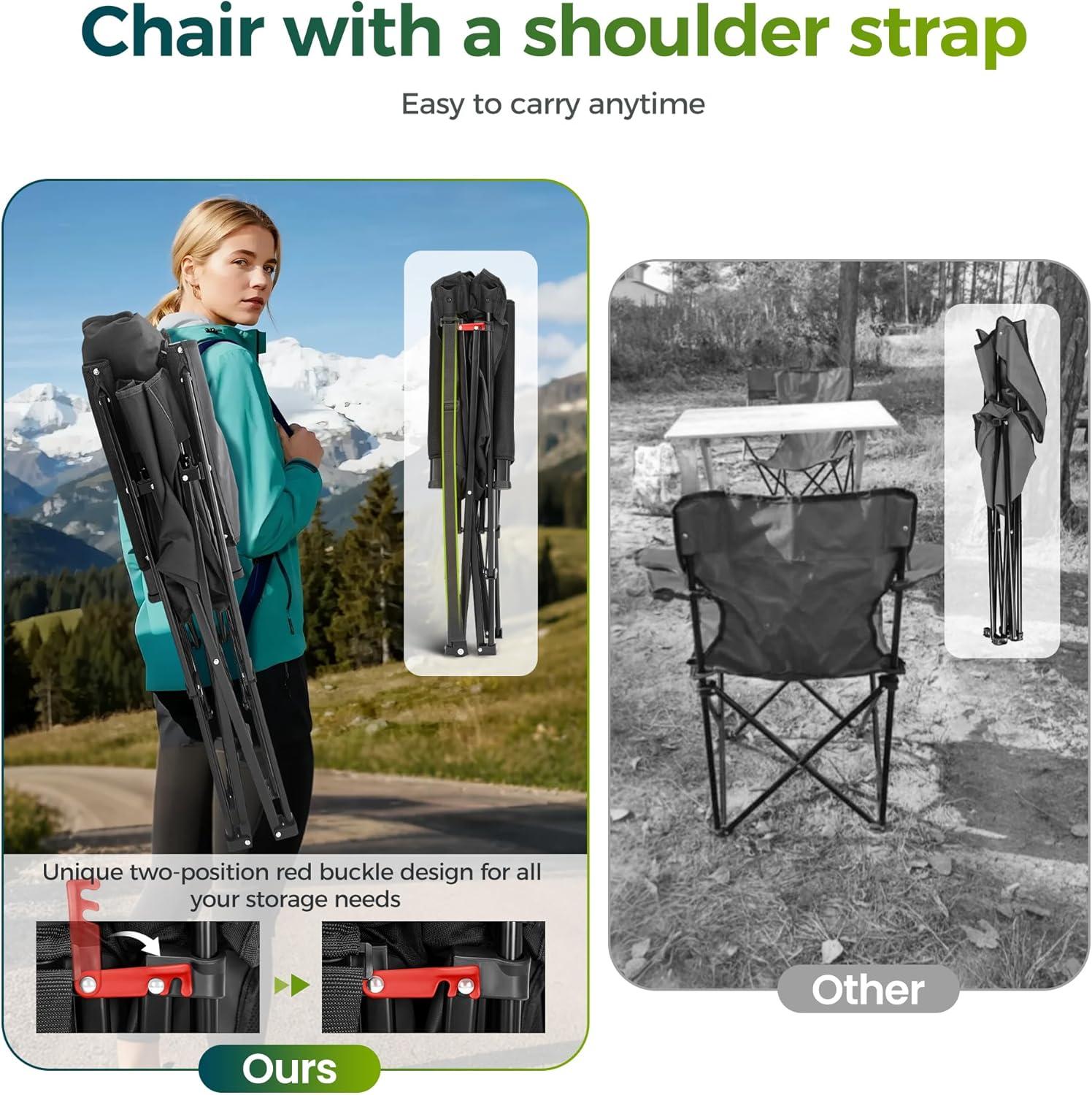 image:imageALPHA CAMP Oversized Folding Camping Chairs High Backrest Heavy Duty Lawn Chairs for Adults Support 500 LBS Portable Camp Chairs with Cup Holders Large Side Pocket for OutdoorBlack2