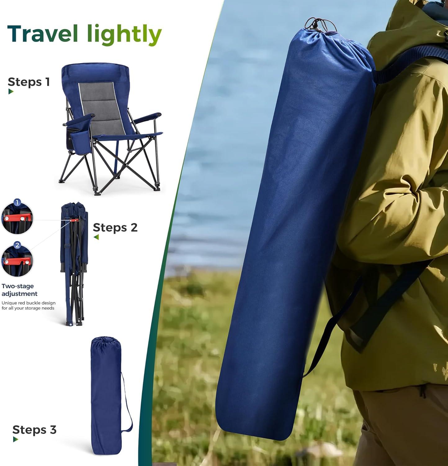 image:imageALPHA CAMP Oversized Folding Camping Chairs High Backrest Heavy Duty Lawn Chairs for Adults Support 500 LBS Portable Camp Chairs with Cup Holders Large Side Pocket for OutdoorNavy Blue