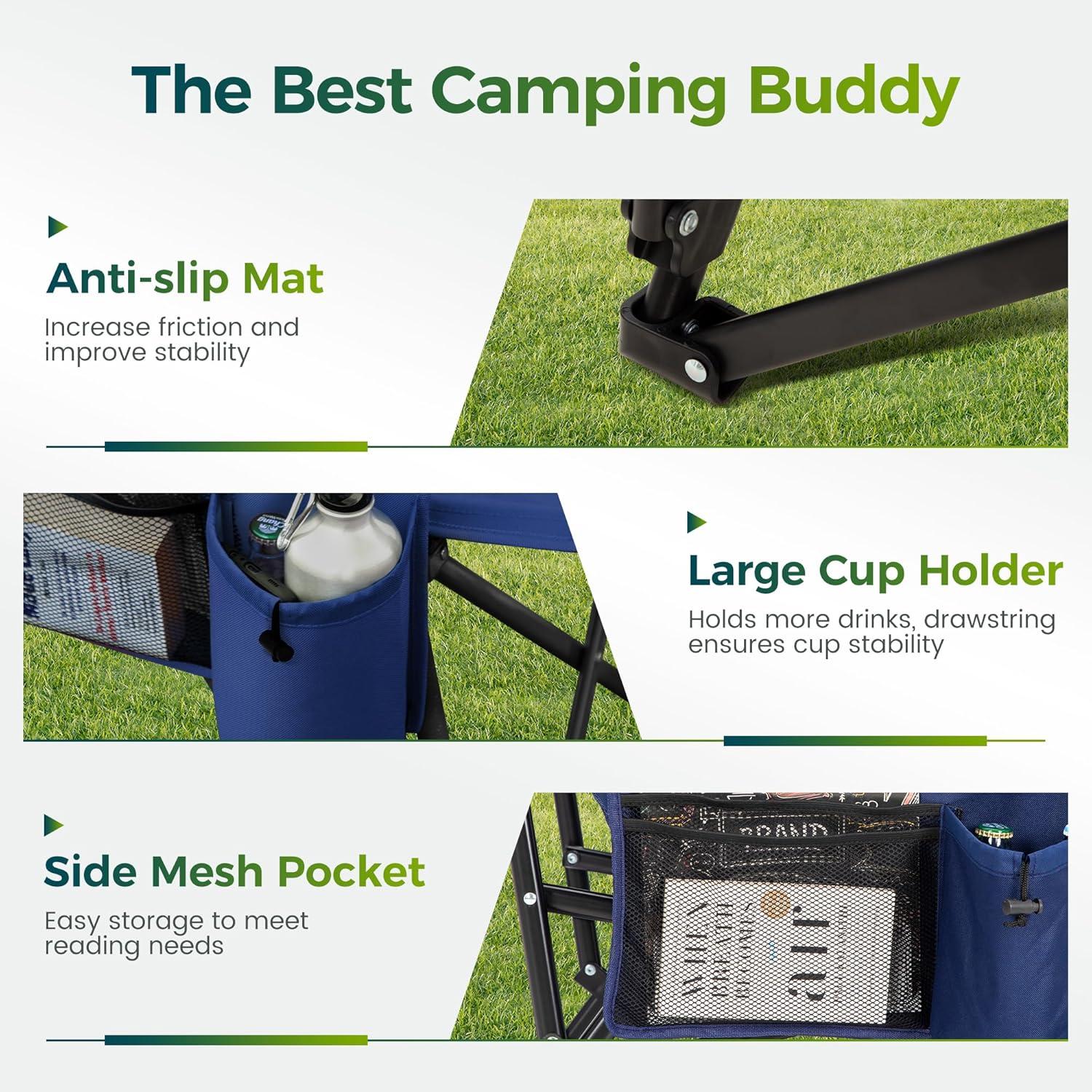 image:imageALPHA CAMP Oversized Folding Camping Chairs High Backrest Heavy Duty Lawn Chairs for Adults Support 500 LBS Portable Camp Chairs with Cup Holders Large Side Pocket for OutdoorNavy Blue