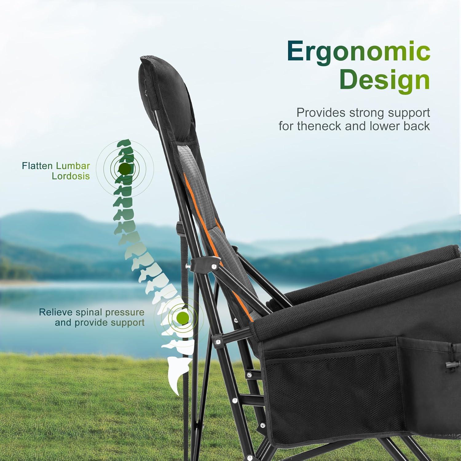 image:imageALPHA CAMP Oversized Folding Camping Chairs High Backrest Heavy Duty Lawn Chairs for Adults Support 500 LBS Portable Camp Chairs with Cup Holders Large Side Pocket for OutdoorBlack2
